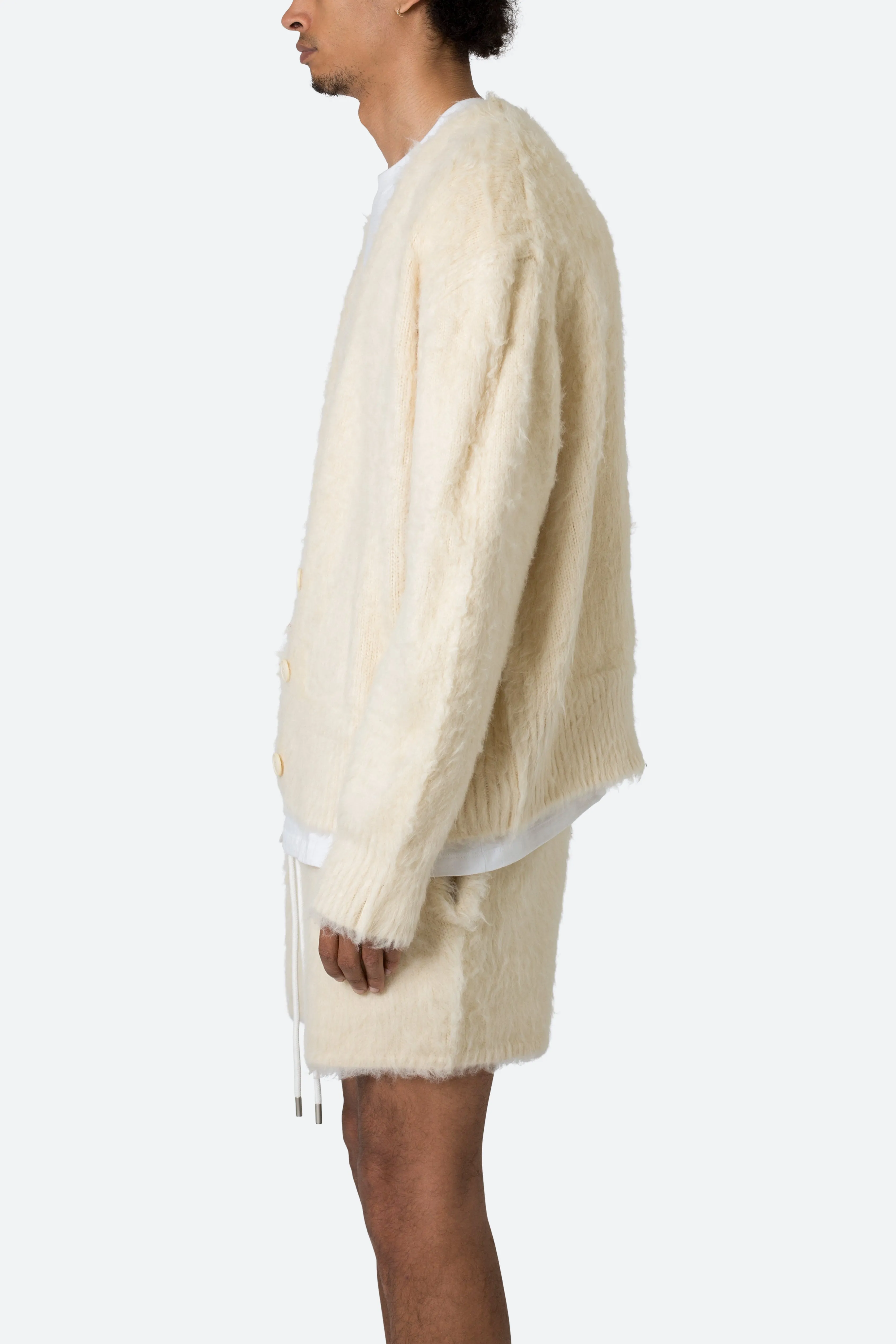 Fuzzy Cardigan Sweater - Off White sold by MNML product image thumbnail 4