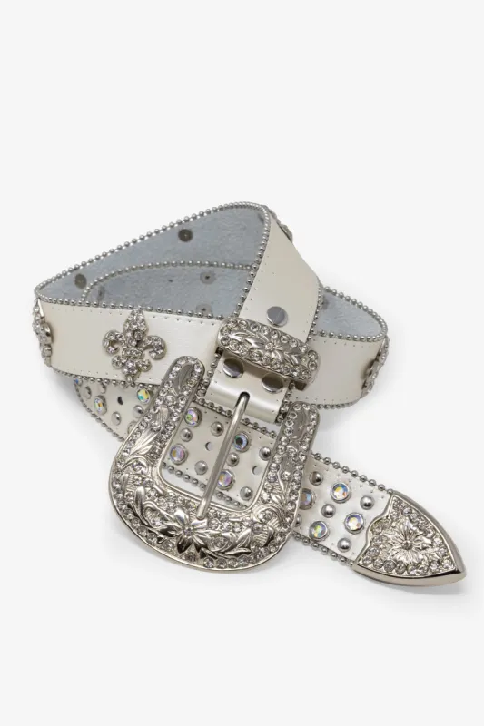 Fleur Studded Rhinestone Belt - Off White sold by MNML