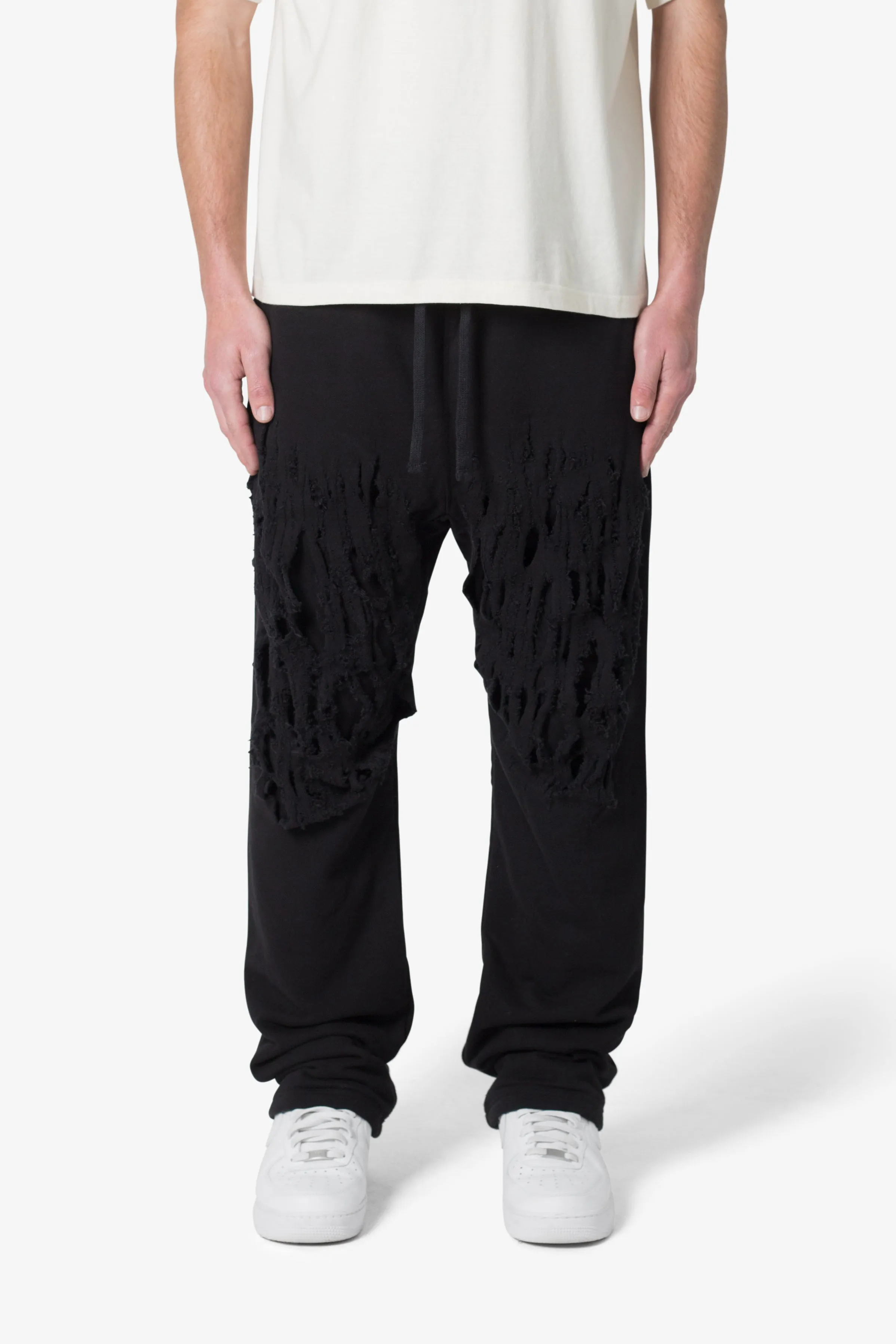 Shredded Layered Baggy Sweatpants - Black sold by MNML product image thumbnail 2