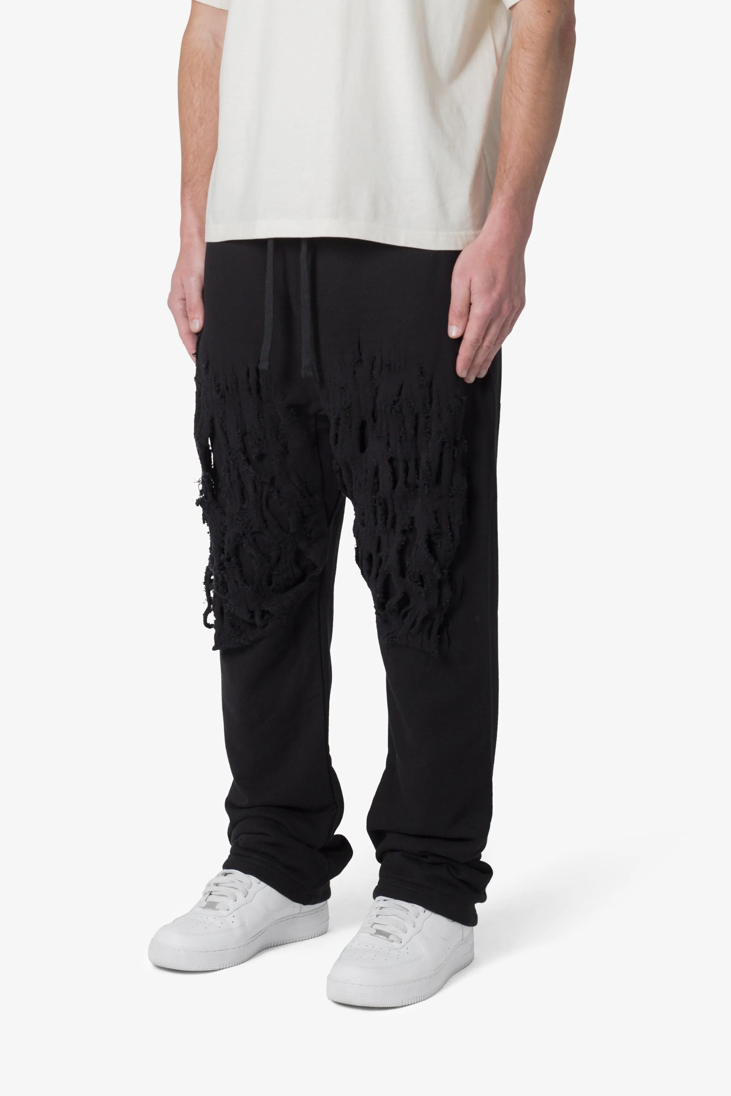 Shredded Layered Baggy Sweatpants - Black sold by MNML product image thumbnail 3