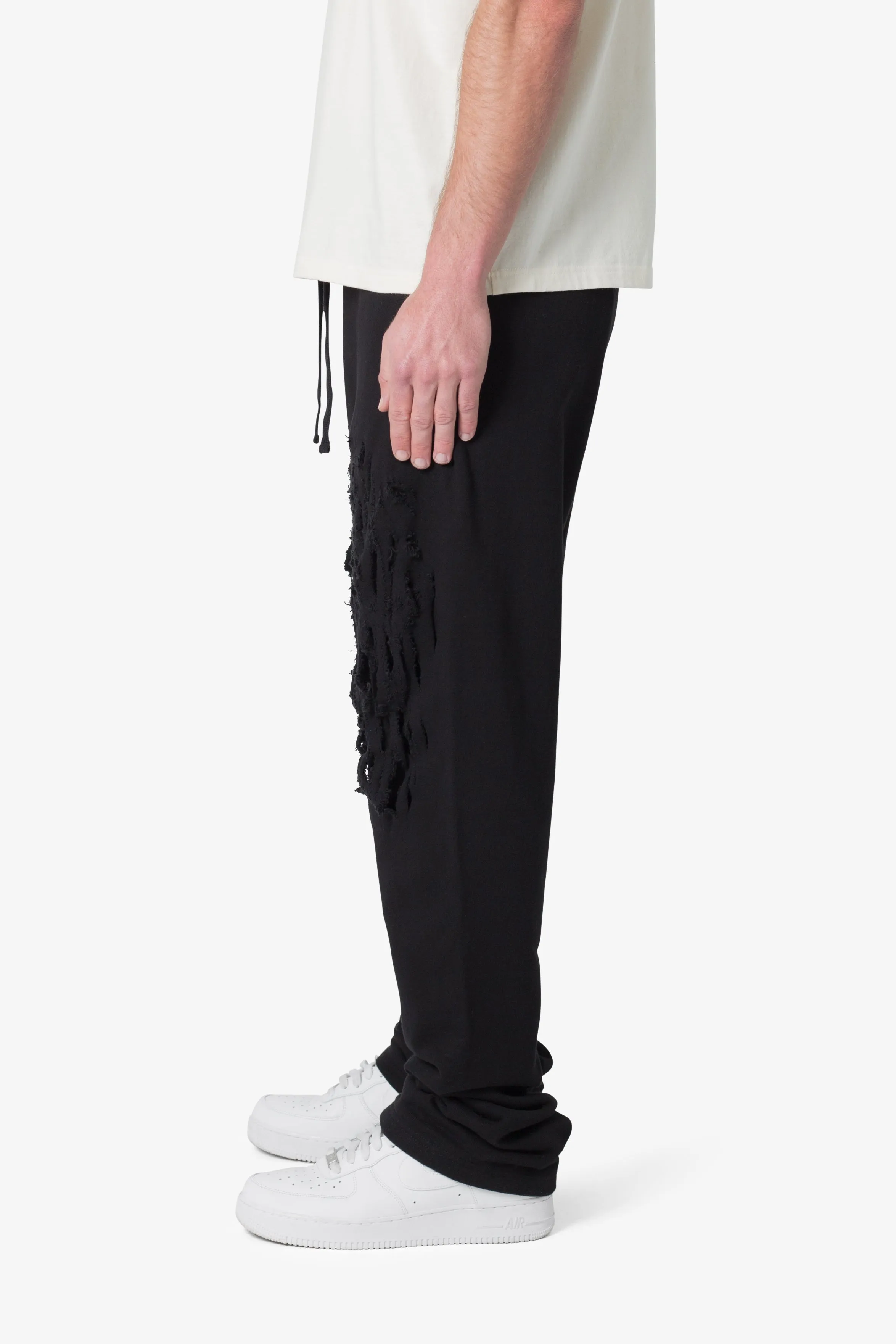 Shredded Layered Baggy Sweatpants - Black sold by MNML product image thumbnail 4