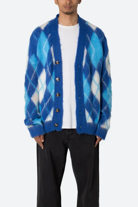 Argyle Cardigan Sweater - Blue/White sold by MNML