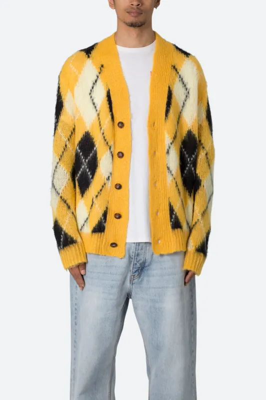 Argyle Cardigan Sweater - Black/Yellow sold by MNML