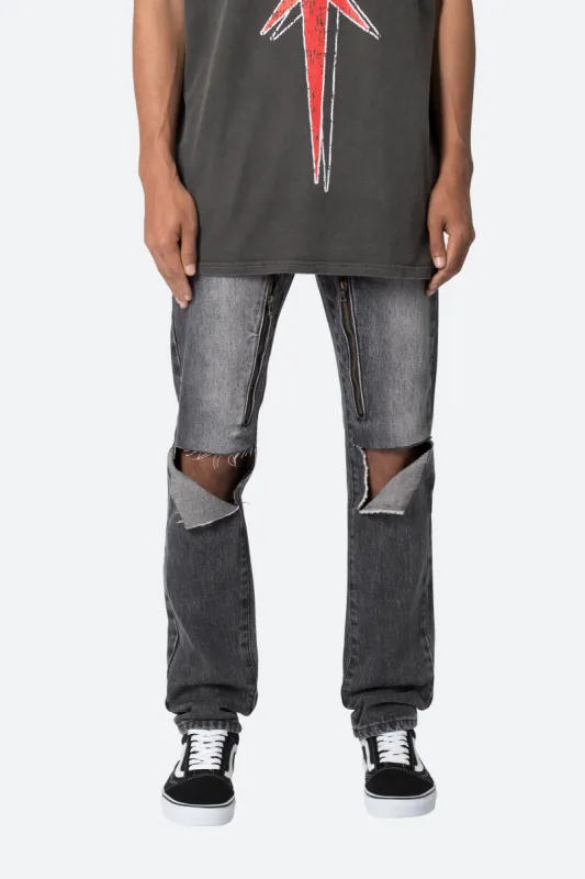 D530 Zipper Straight Denim - Washed Black sold by MNML