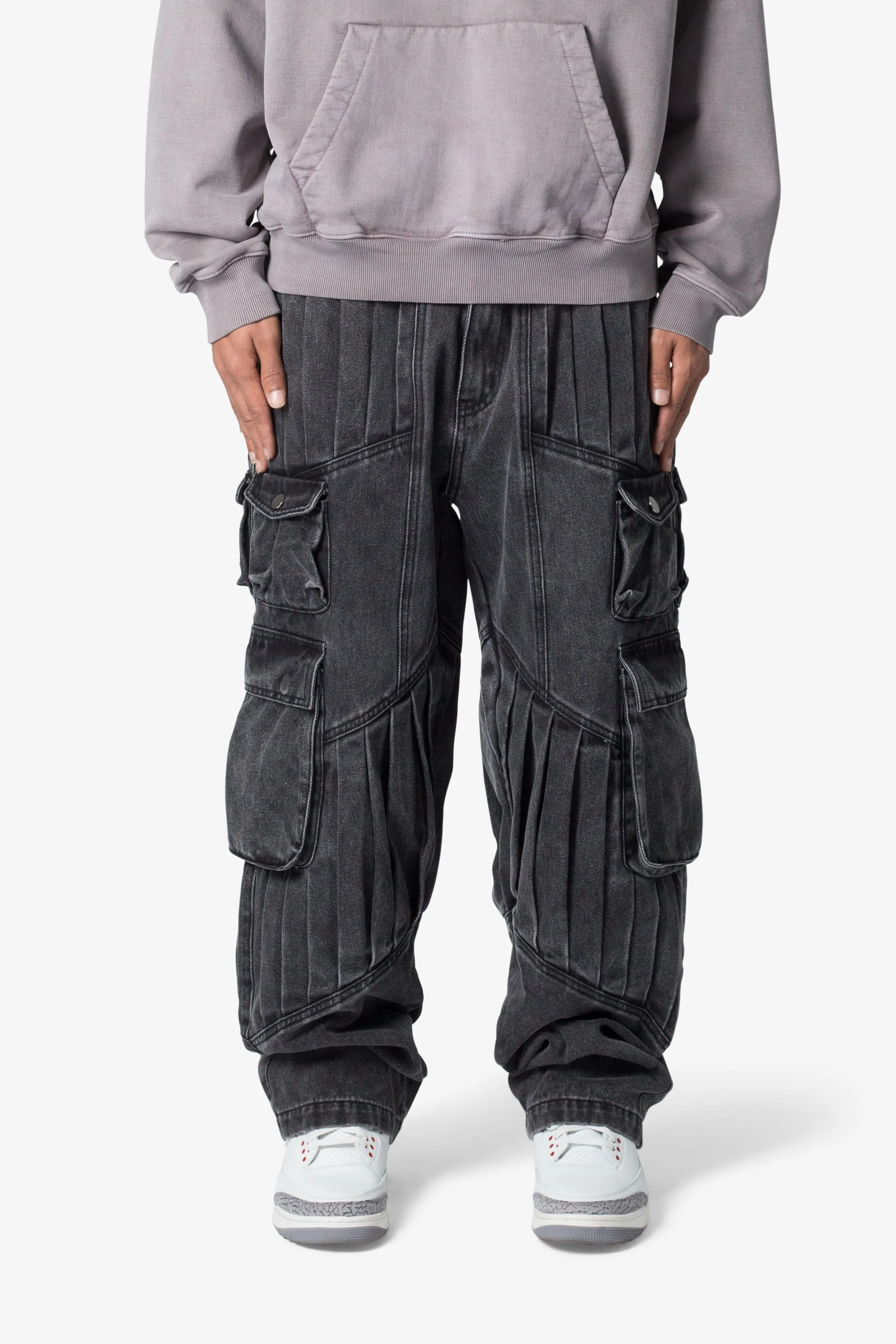 Ultra Baggy Pleated Denim - Washed Black sold by MNML