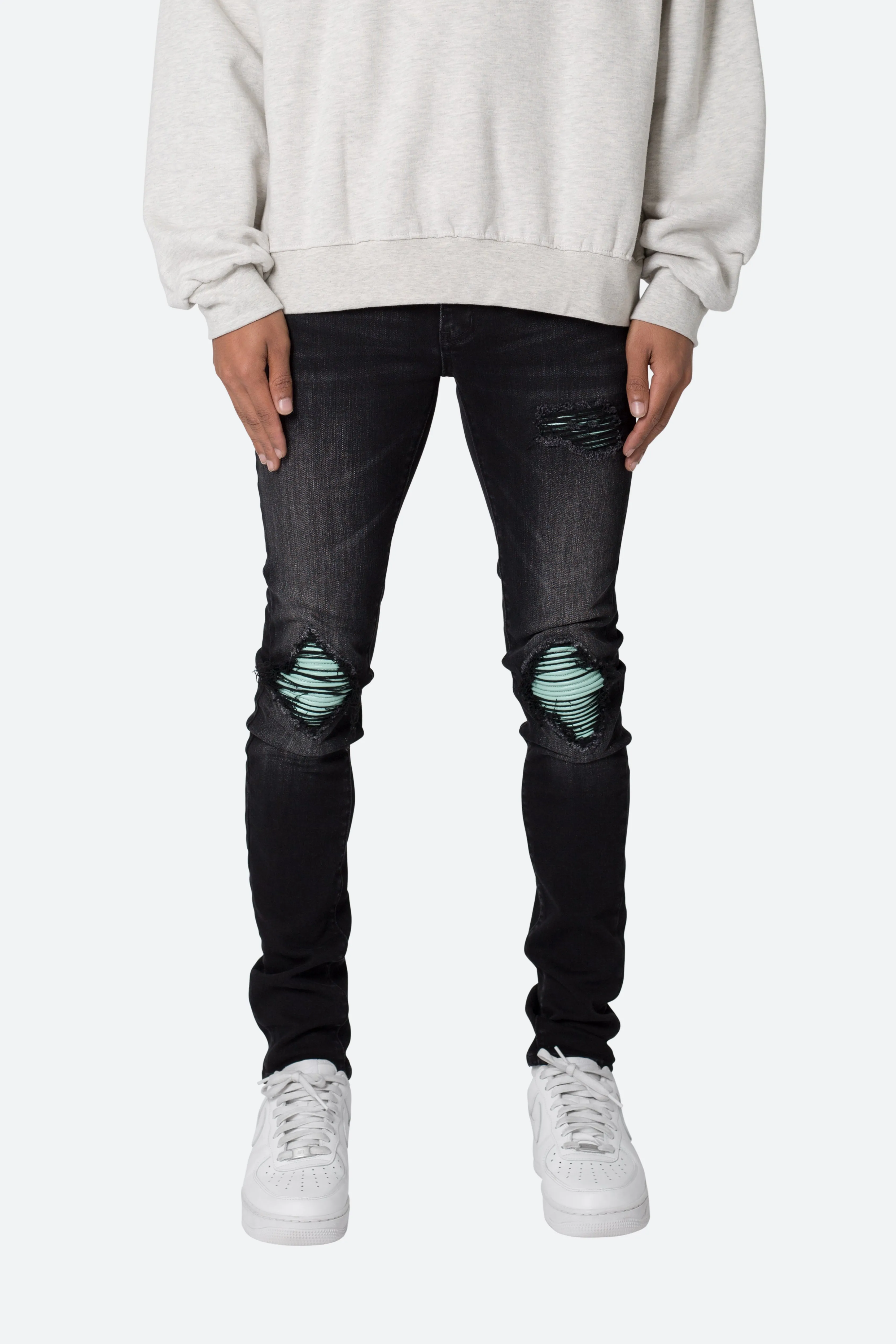 X559 Skinny Moto Denim - Black/Green sold by MNML product image thumbnail 2
