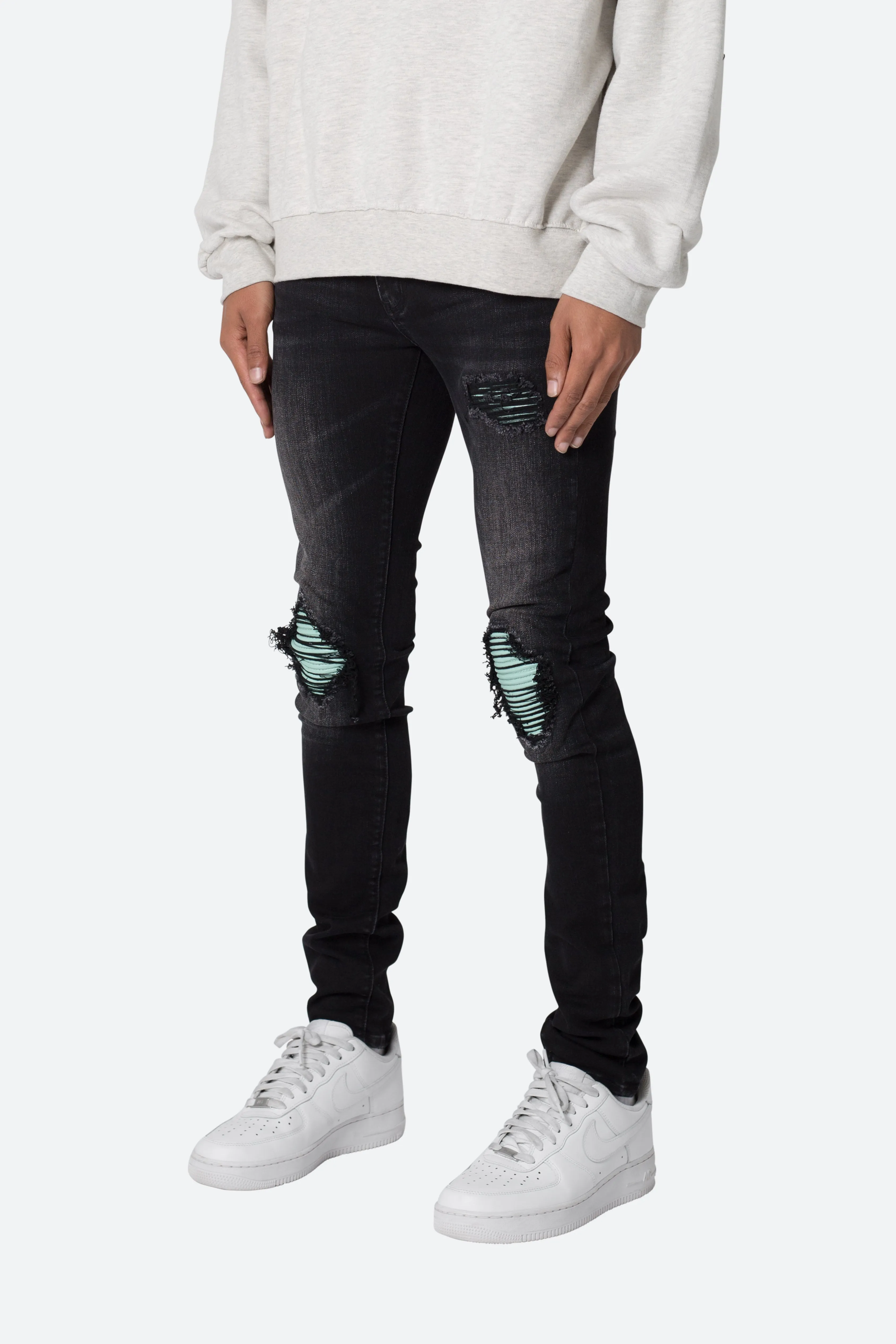 X559 Skinny Moto Denim - Black/Green sold by MNML product image thumbnail 3