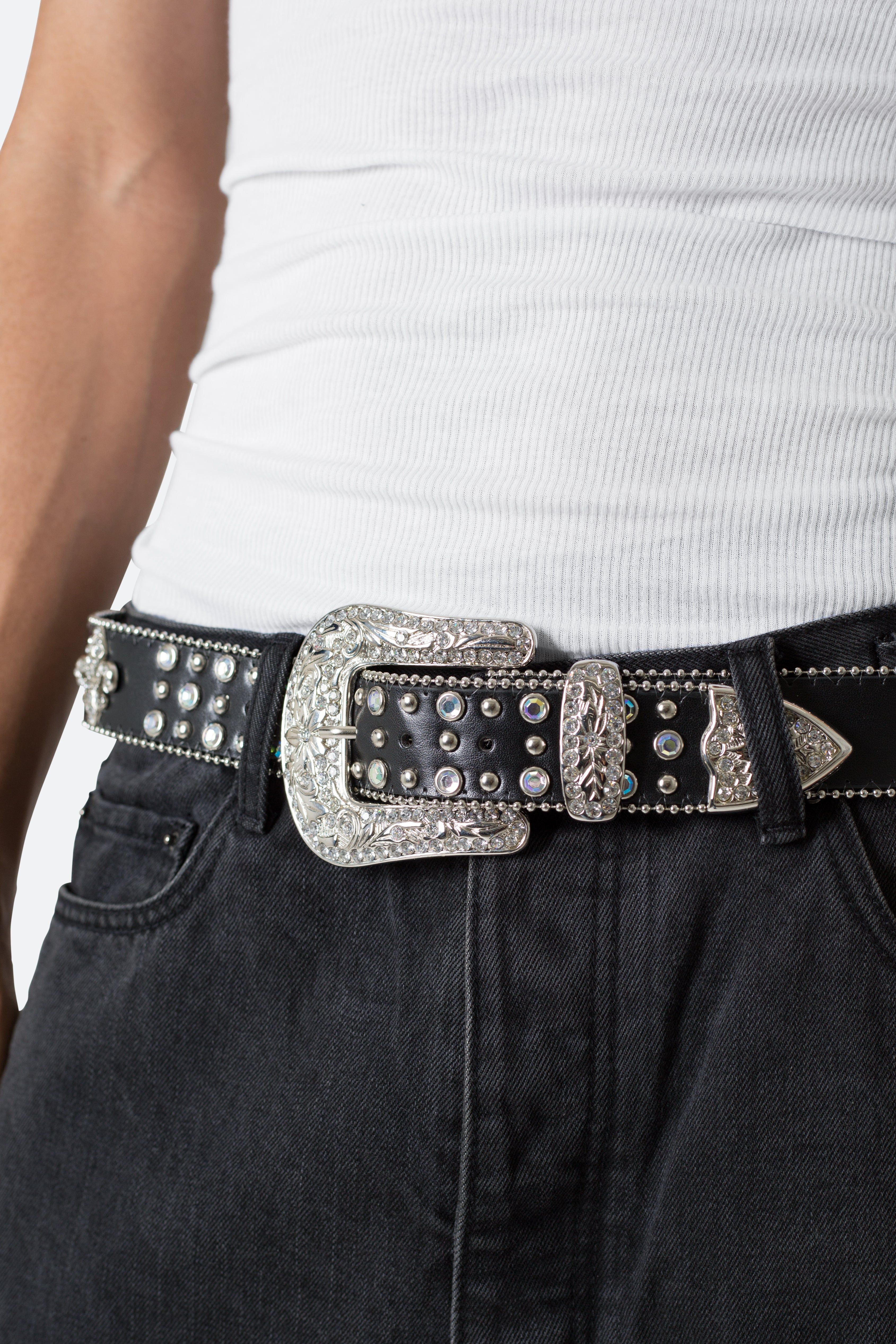 Fleur Studded Rhinestone Belt - Black sold by MNML product image thumbnail 5