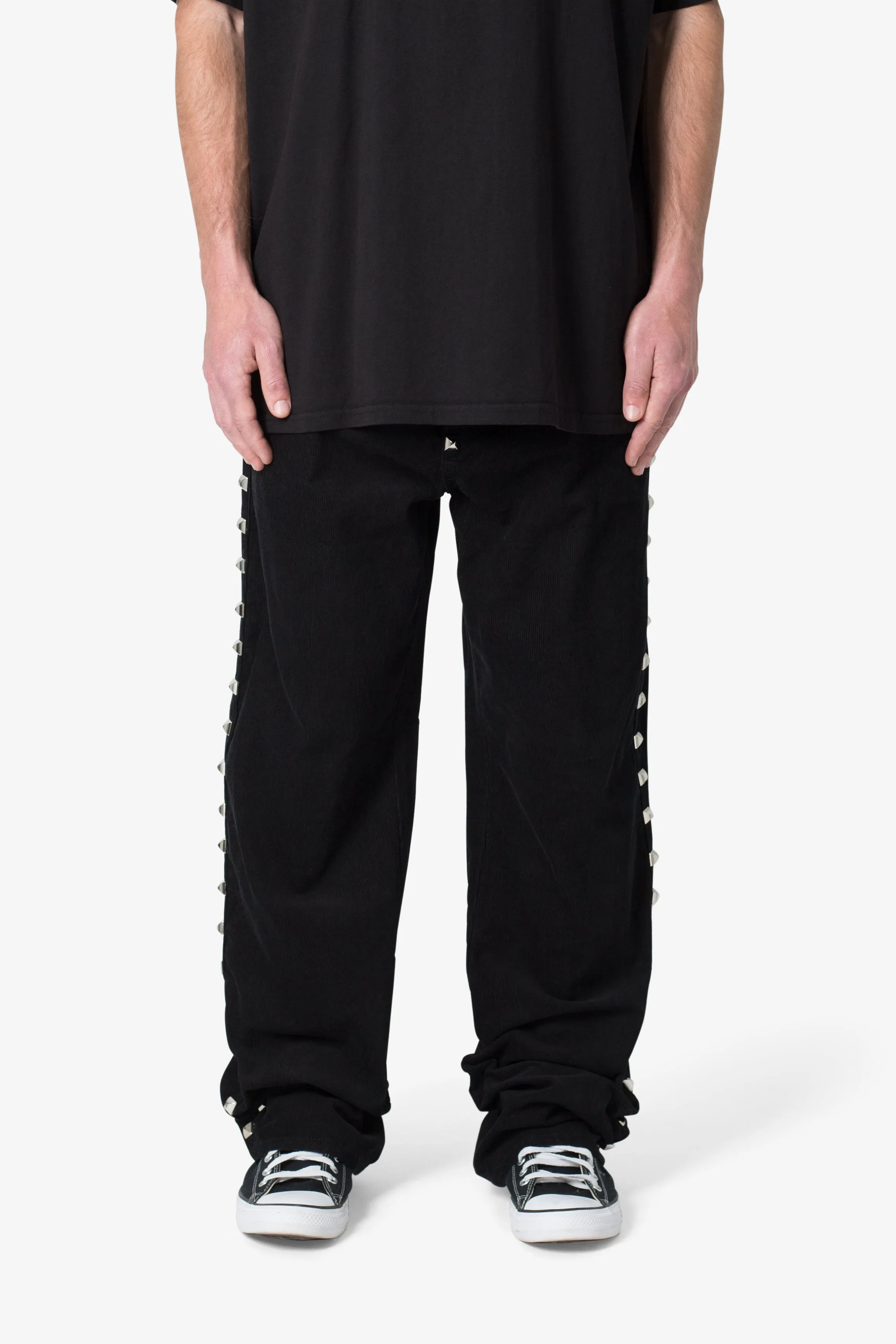 Ultra Baggy Studded Corduroy Pants - Black sold by MNML