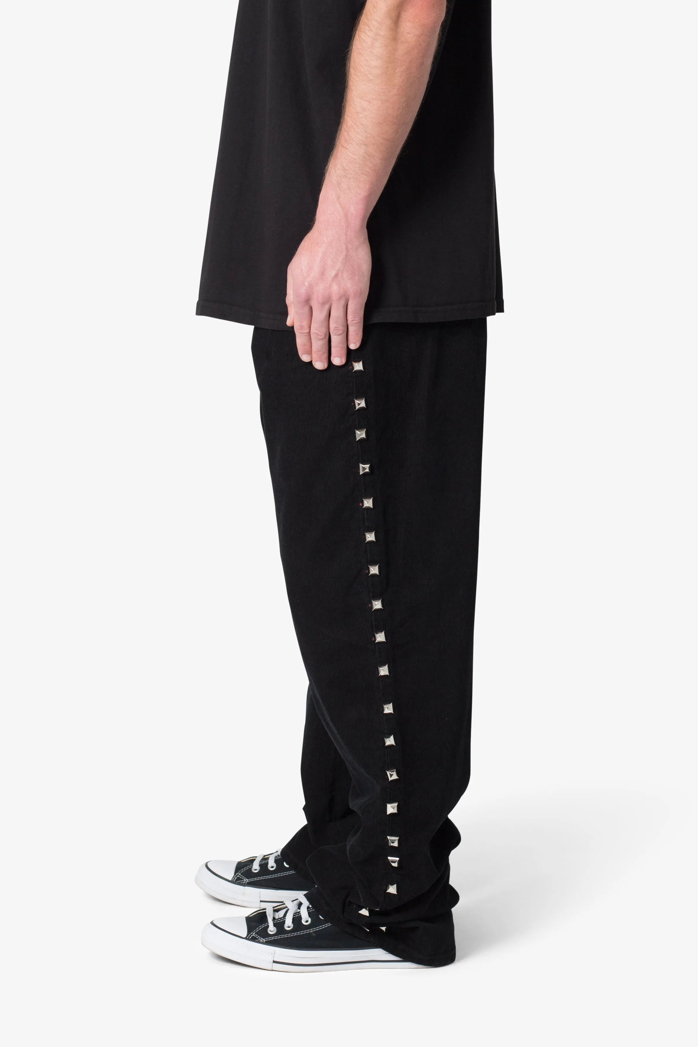 Ultra Baggy Studded Corduroy Pants - Black sold by MNML product image thumbnail 4