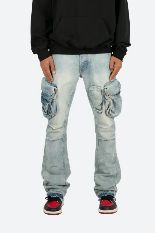 B480 Cargo Flare Denim - Vintage Blue sold by MNML