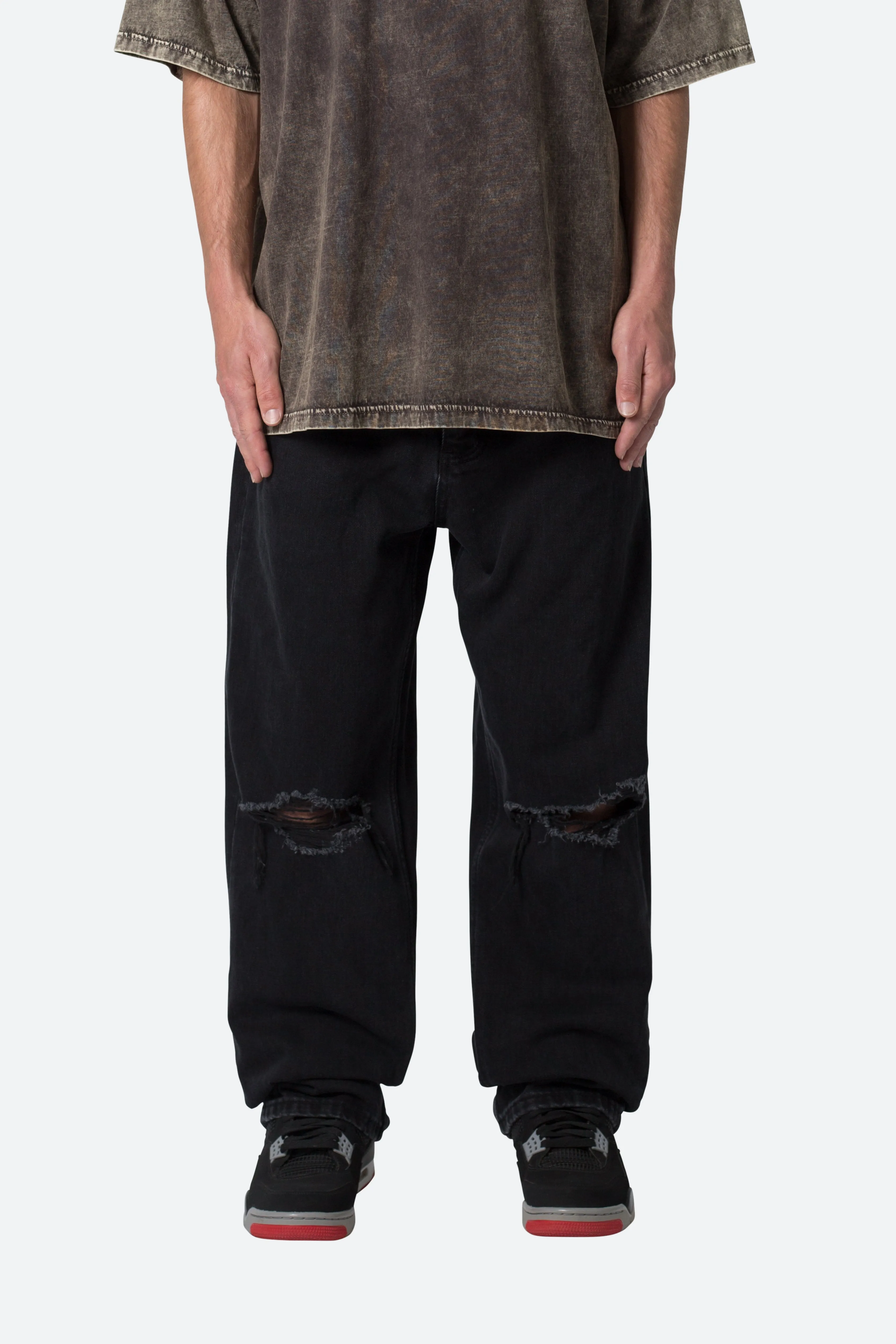 Knee Distressed Ultra Baggy Denim - Black sold by MNML