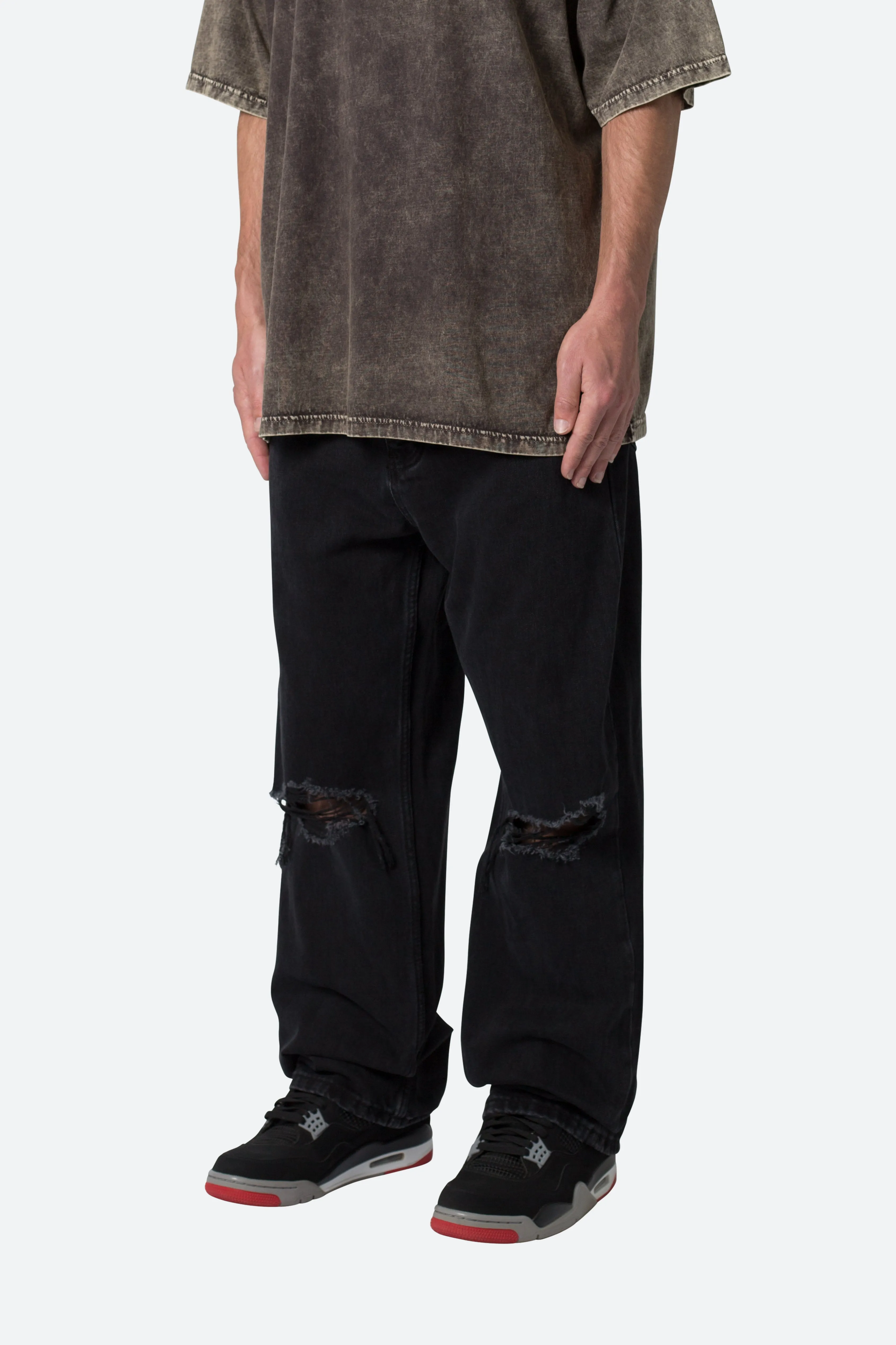 Knee Distressed Ultra Baggy Denim - Black sold by MNML product image thumbnail 3