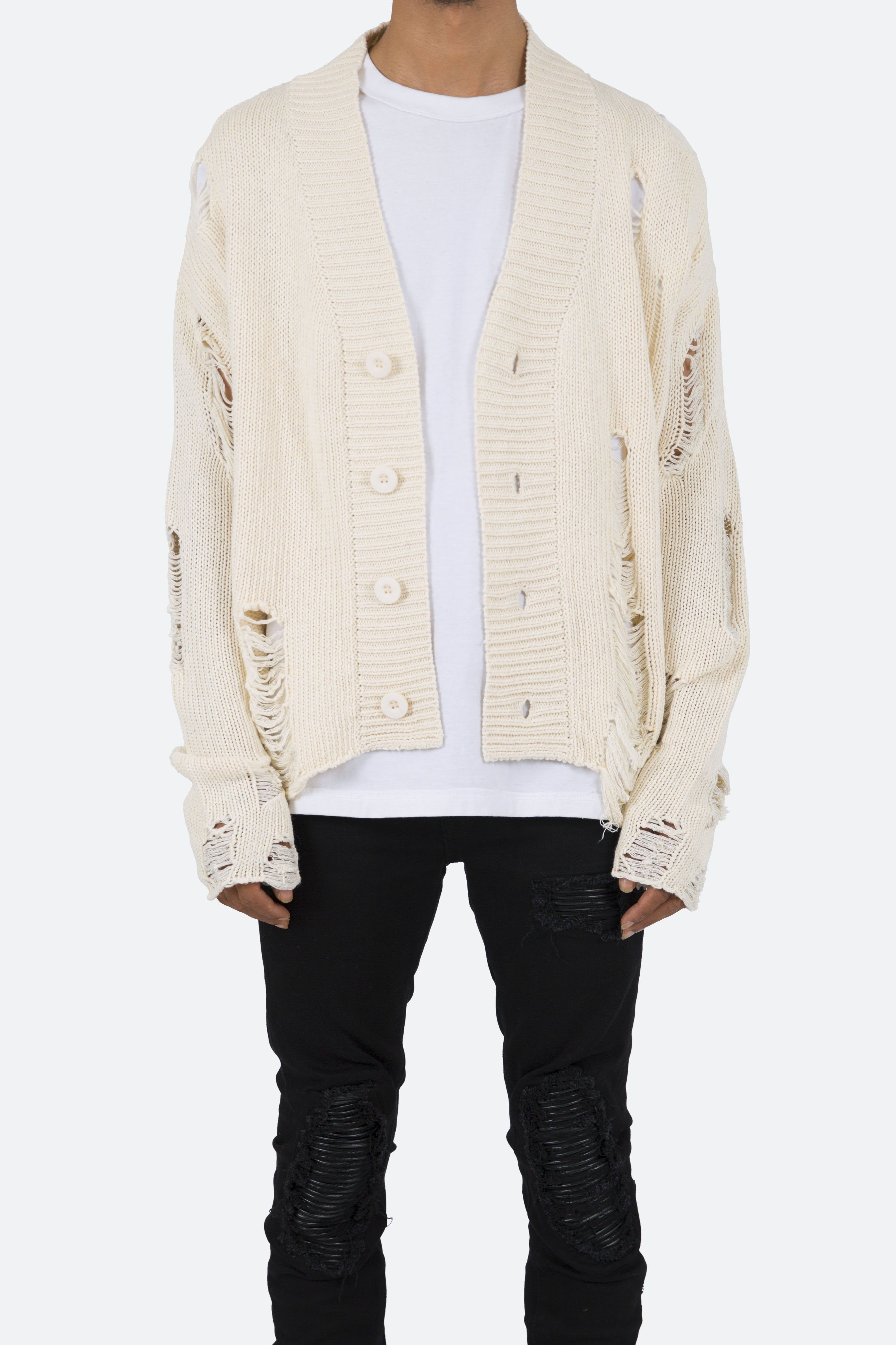 Distressed Cardigan - Off White sold by MNML product image thumbnail 3