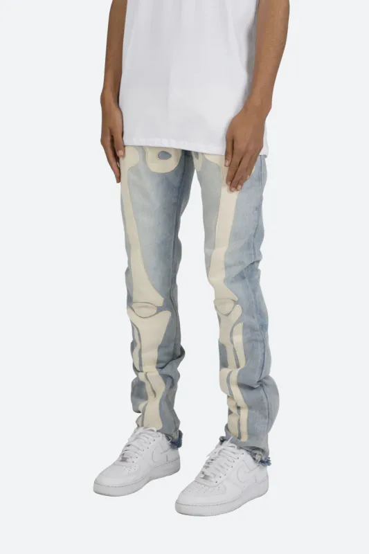 D184 Skeleton Straight Denim Blue/White Parallel