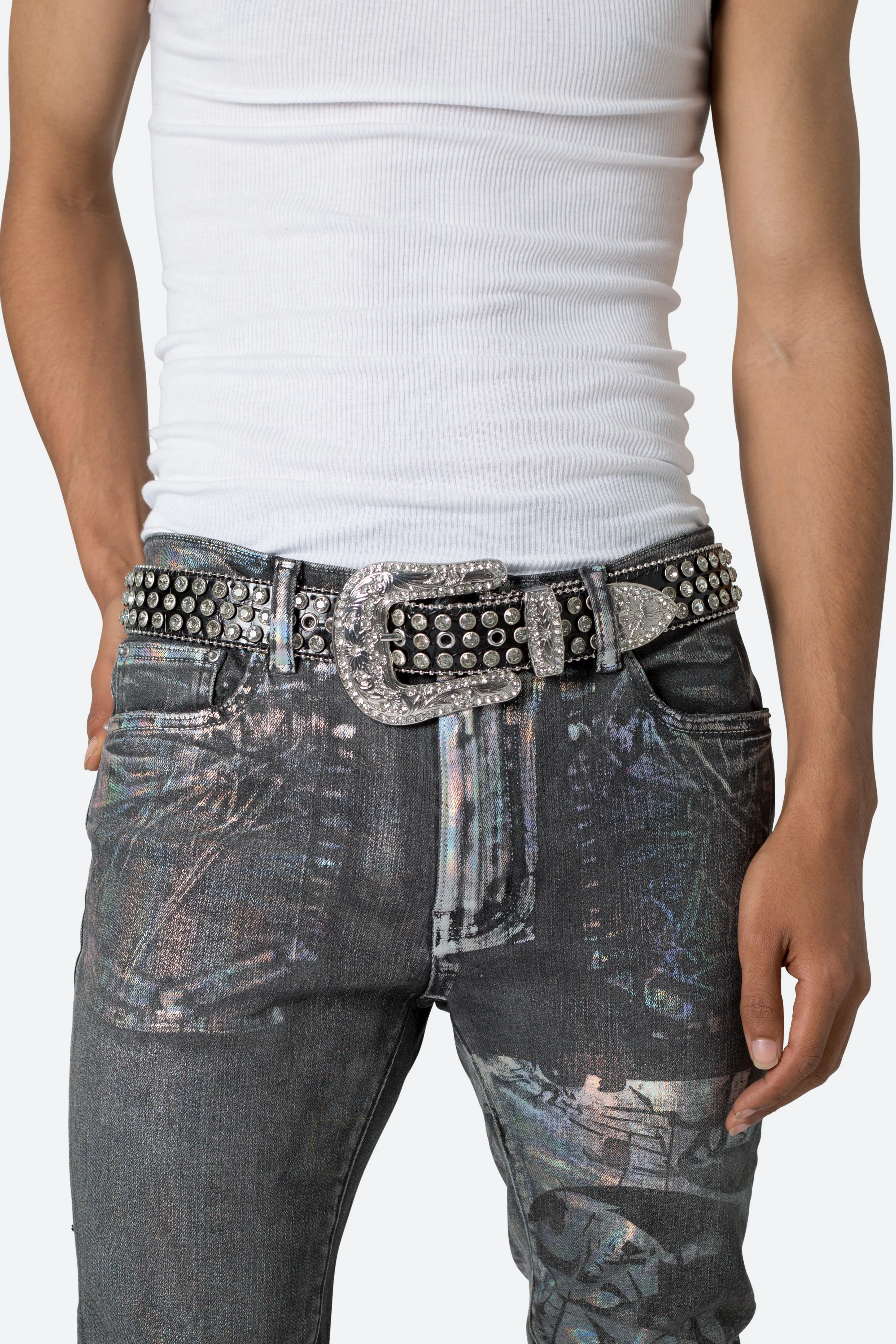 Allover Rhinestone Studded Belt - Black sold by MNML product image thumbnail 2
