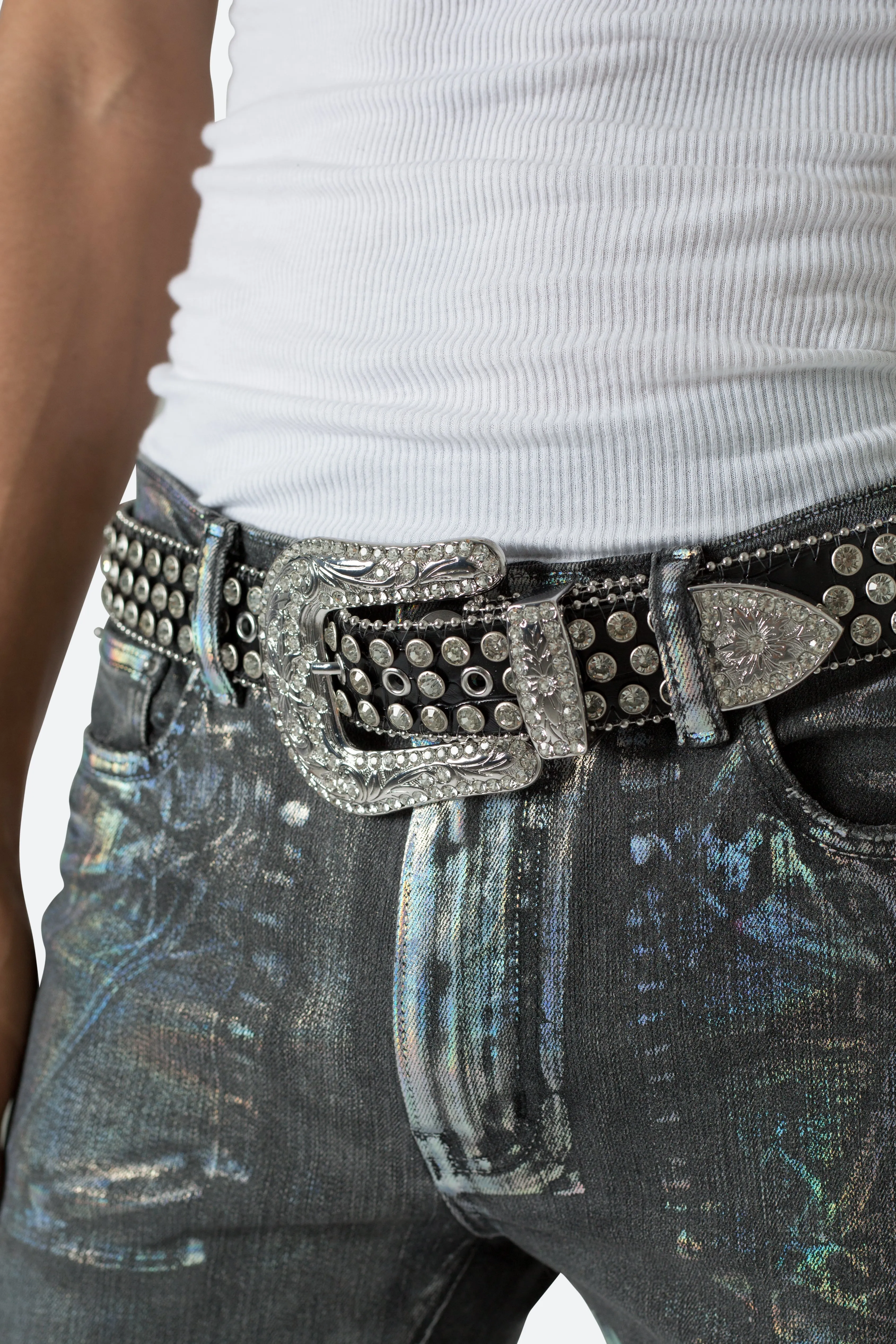 Allover Rhinestone Studded Belt - Black sold by MNML product image thumbnail 3