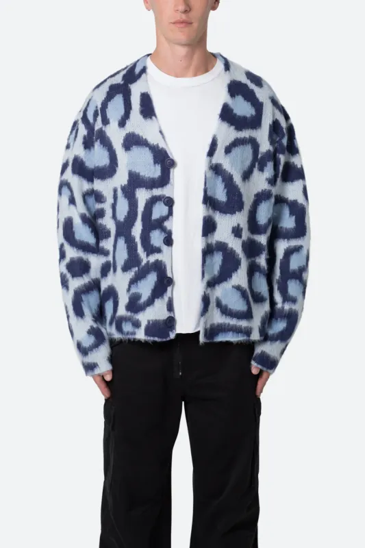 Mohair Leopard Cardigan Sweater - Blue sold by MNML