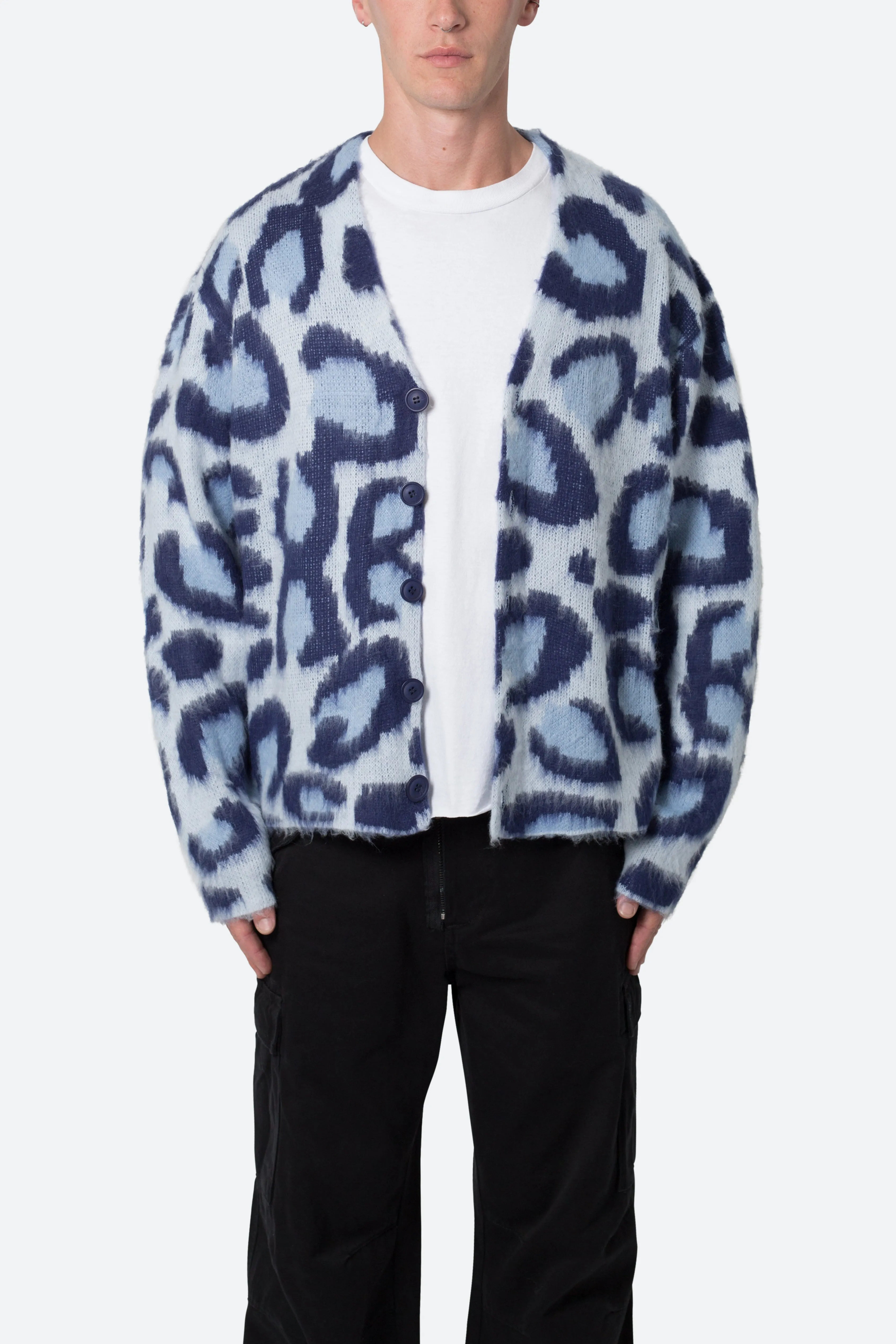 Mohair Leopard Cardigan Sweater - Blue | Parallel