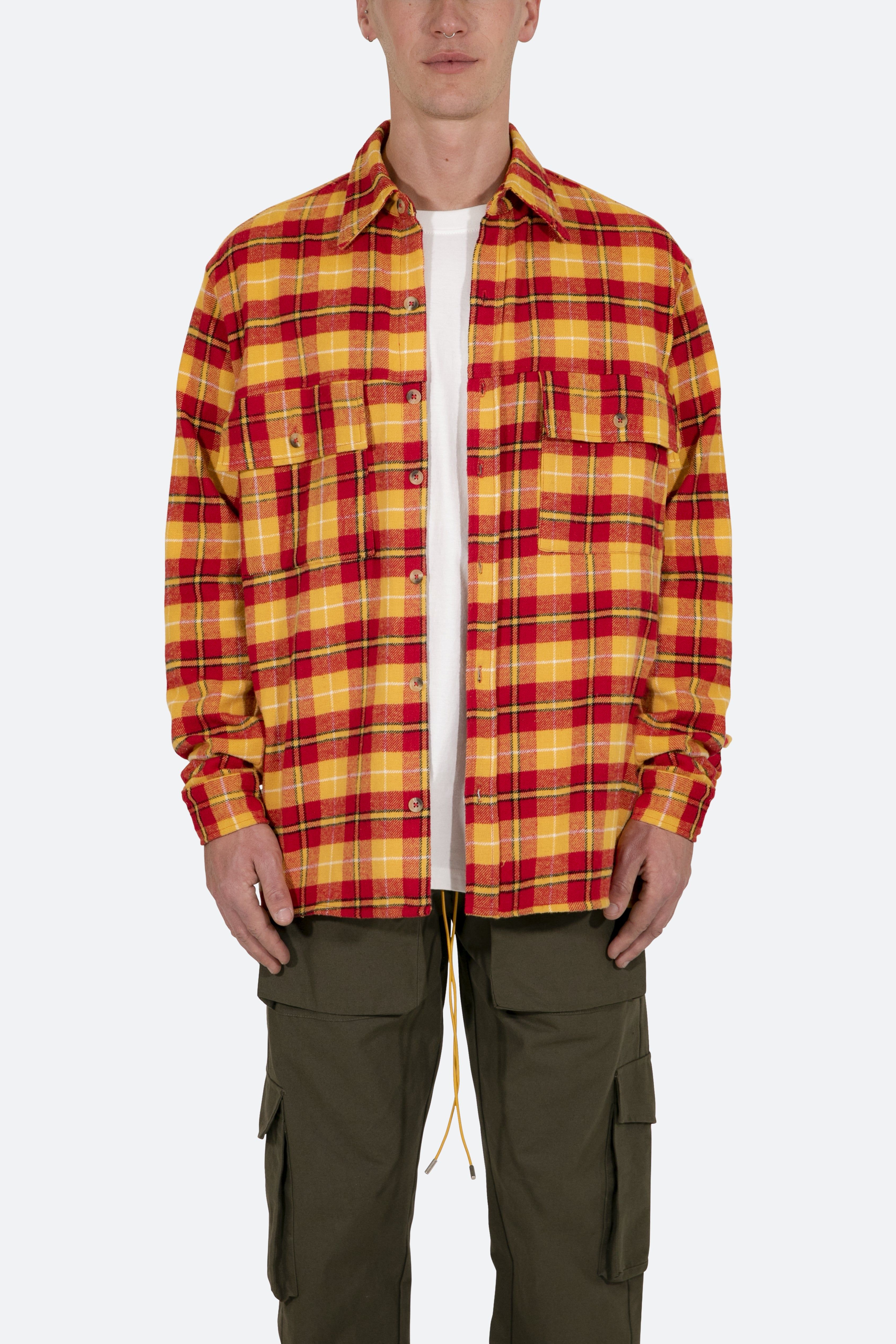 Relaxed Cargo Flannel Shirt - Yellow/Red sold by MNML product image thumbnail 2