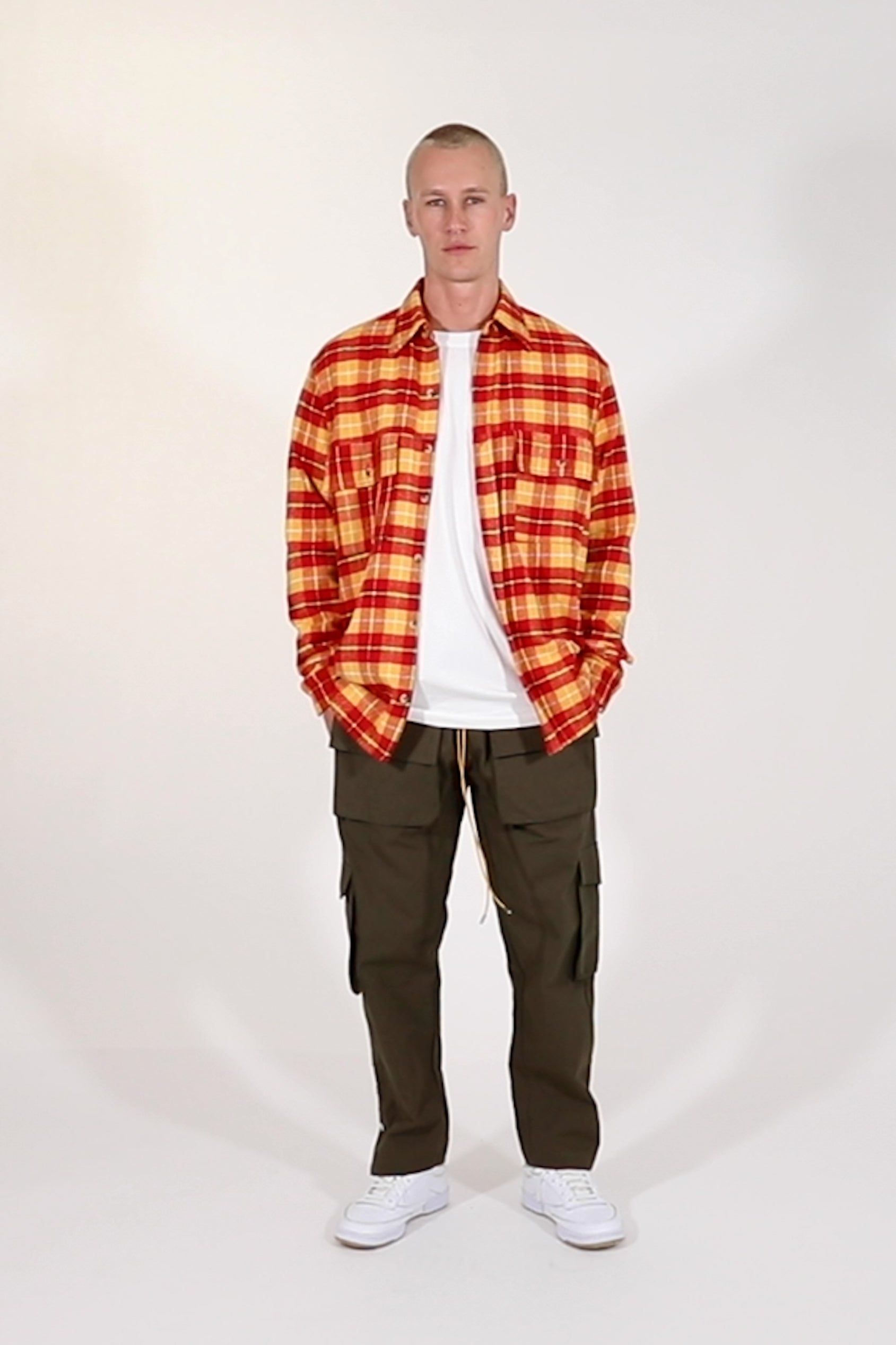 Relaxed Cargo Flannel Shirt - Yellow/Red sold by MNML product image thumbnail 3