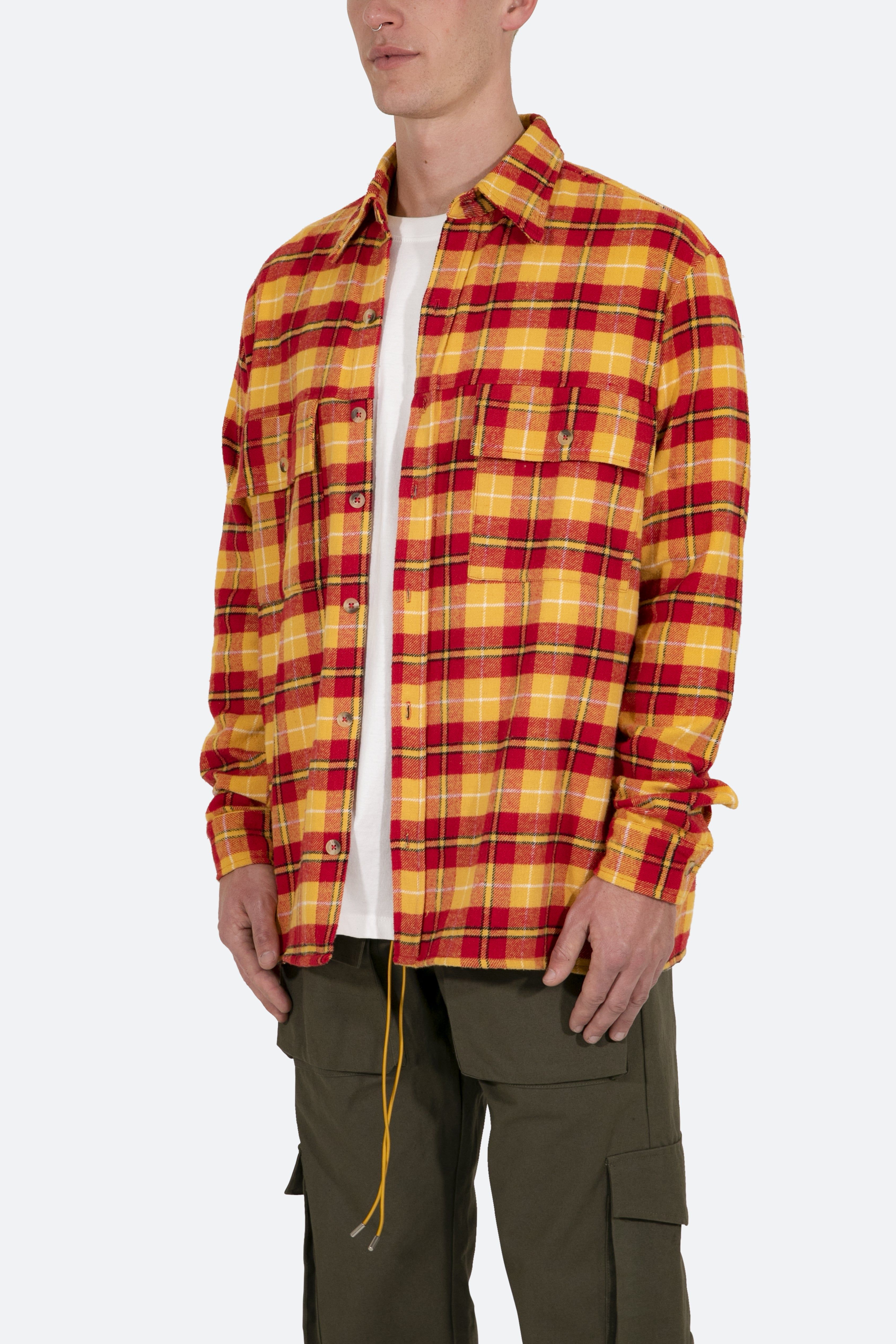 Relaxed Cargo Flannel Shirt - Yellow/Red sold by MNML product image thumbnail 4
