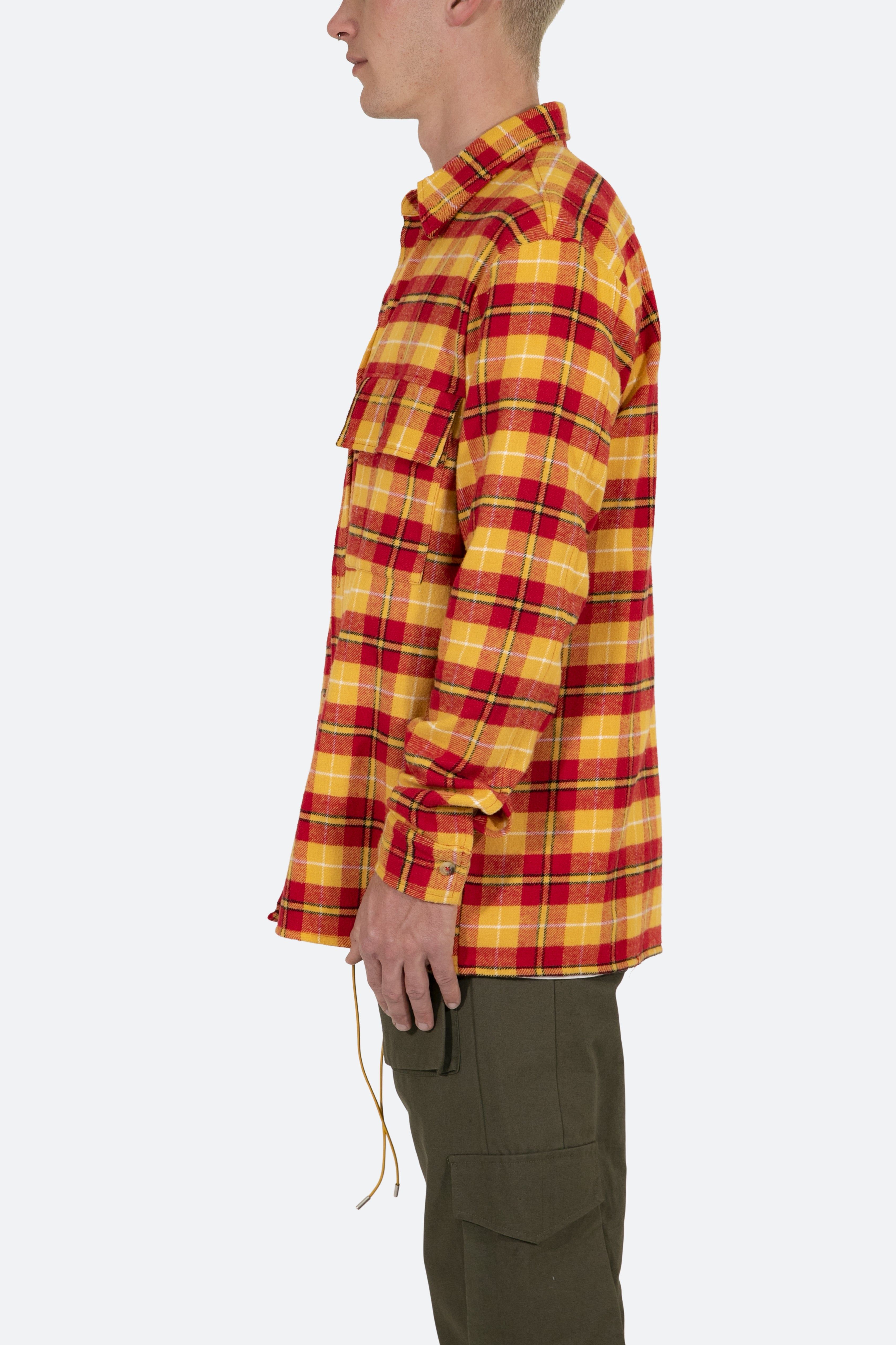 Relaxed Cargo Flannel Shirt - Yellow/Red sold by MNML product image thumbnail 5