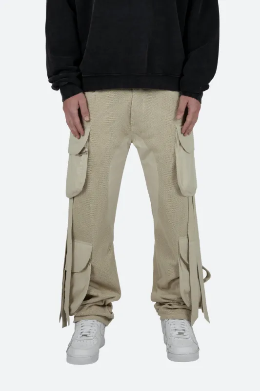 Mesh Overlay Cargo Pants - Tan made by MNML