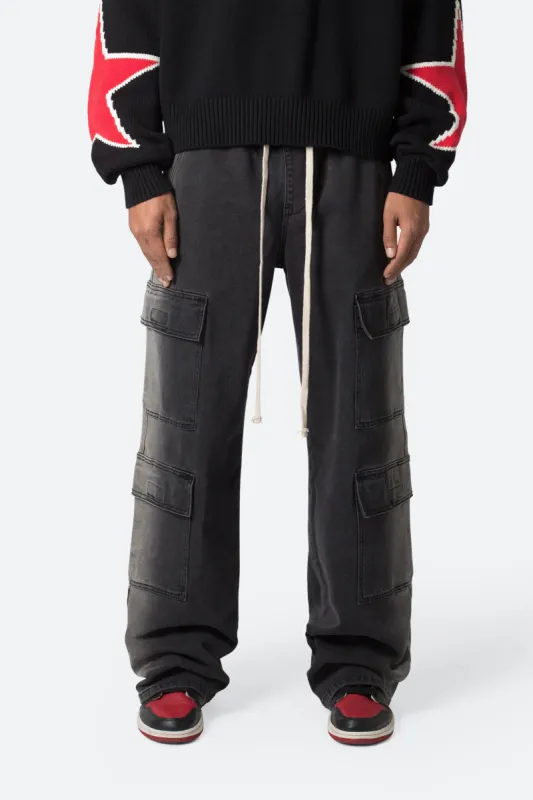 Washed Denim Drawcord Pants - Washed Black sold by MNML