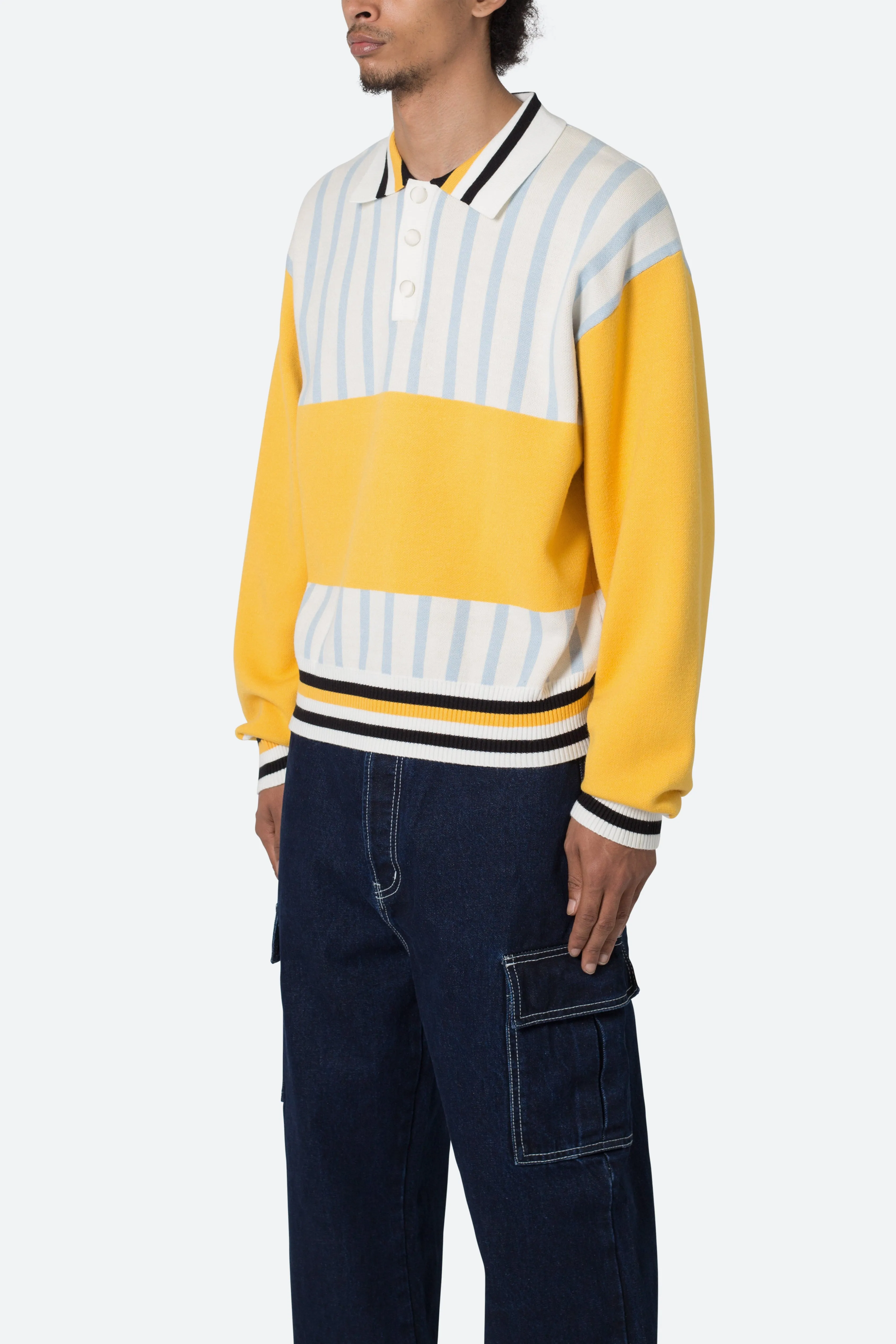 Knit Stripe L/S Polo - Blue/Yellow sold by MNML product image thumbnail 3