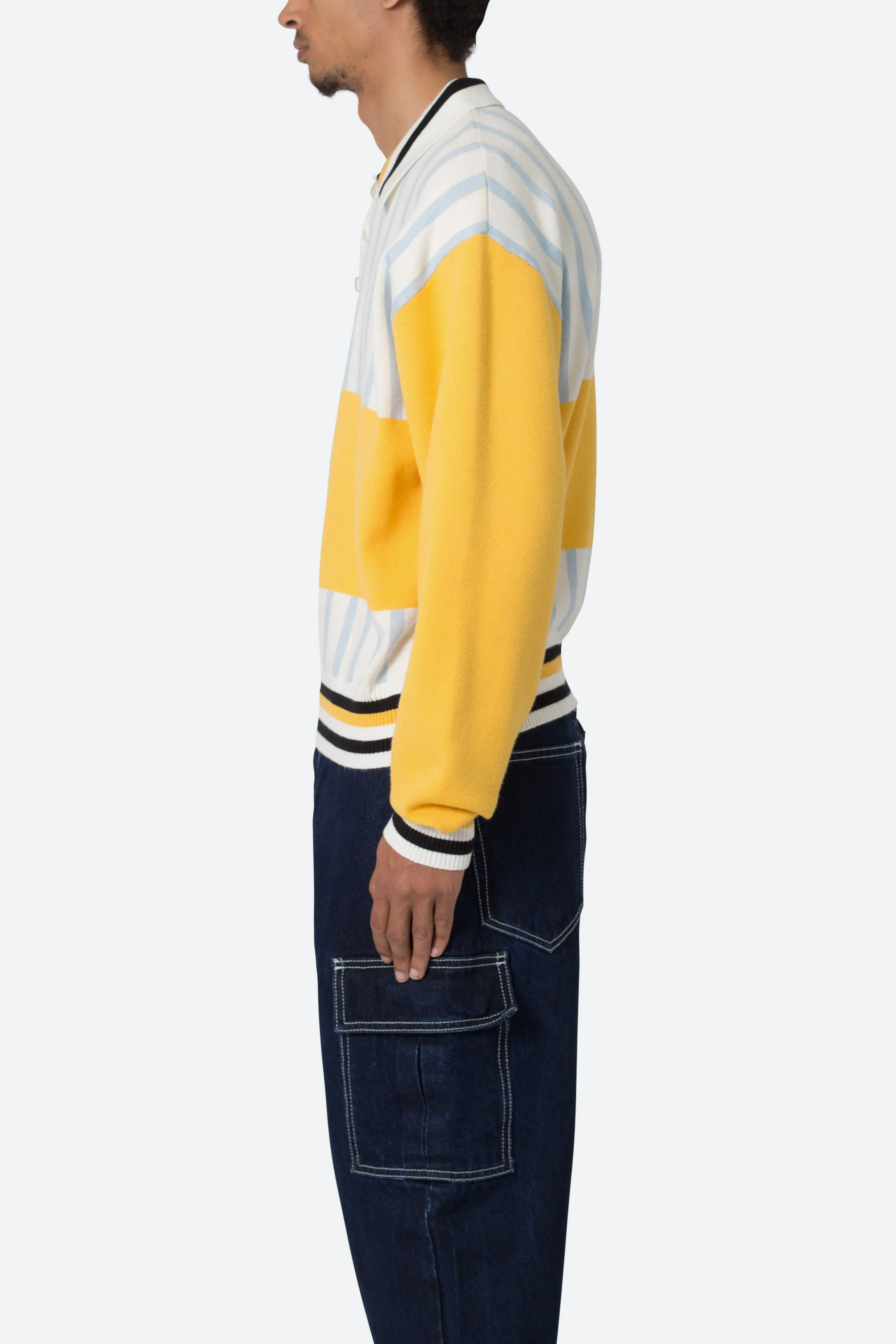 Knit Stripe L/S Polo - Blue/Yellow sold by MNML product image thumbnail 4