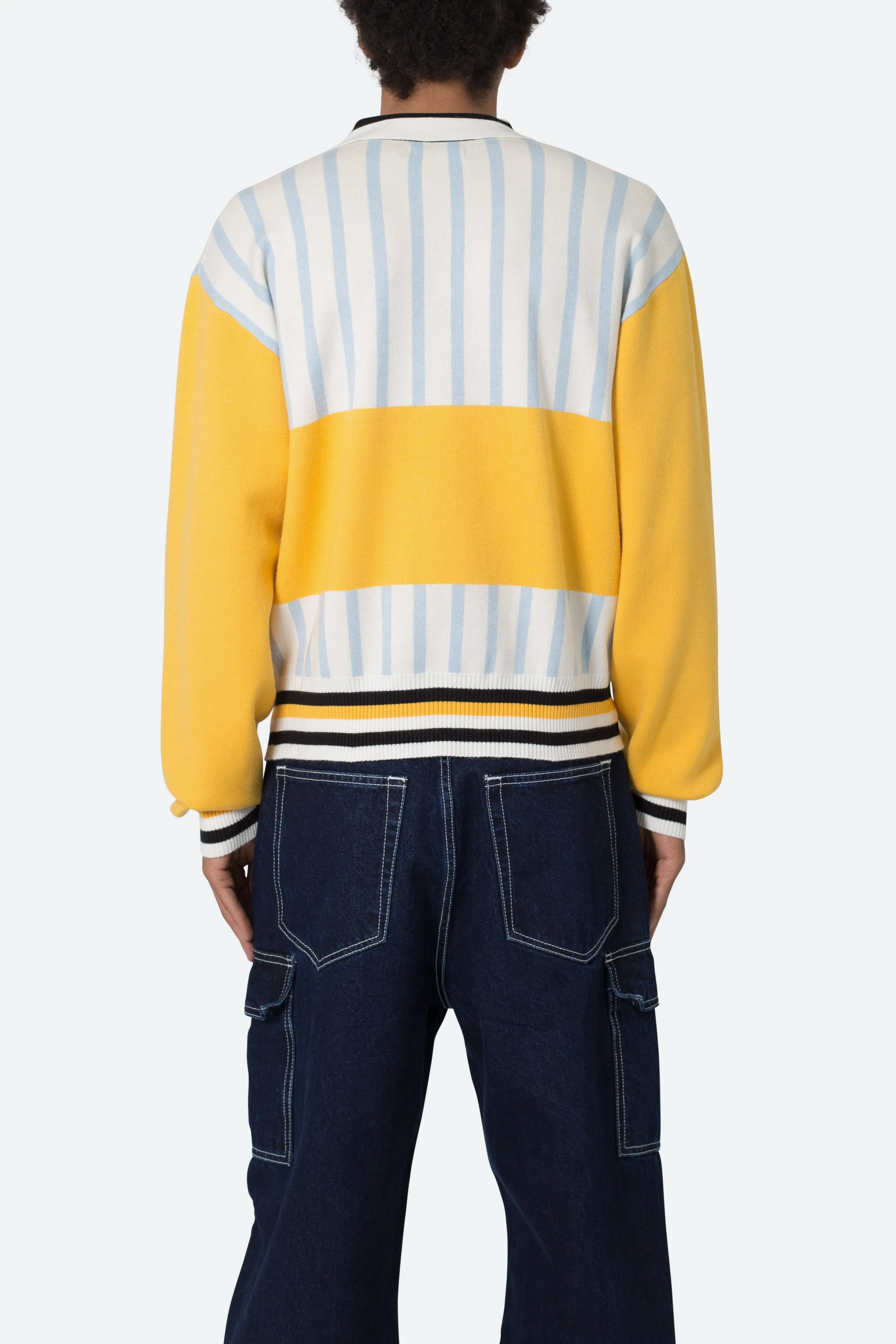 Knit Stripe L/S Polo - Blue/Yellow sold by MNML product image thumbnail 5
