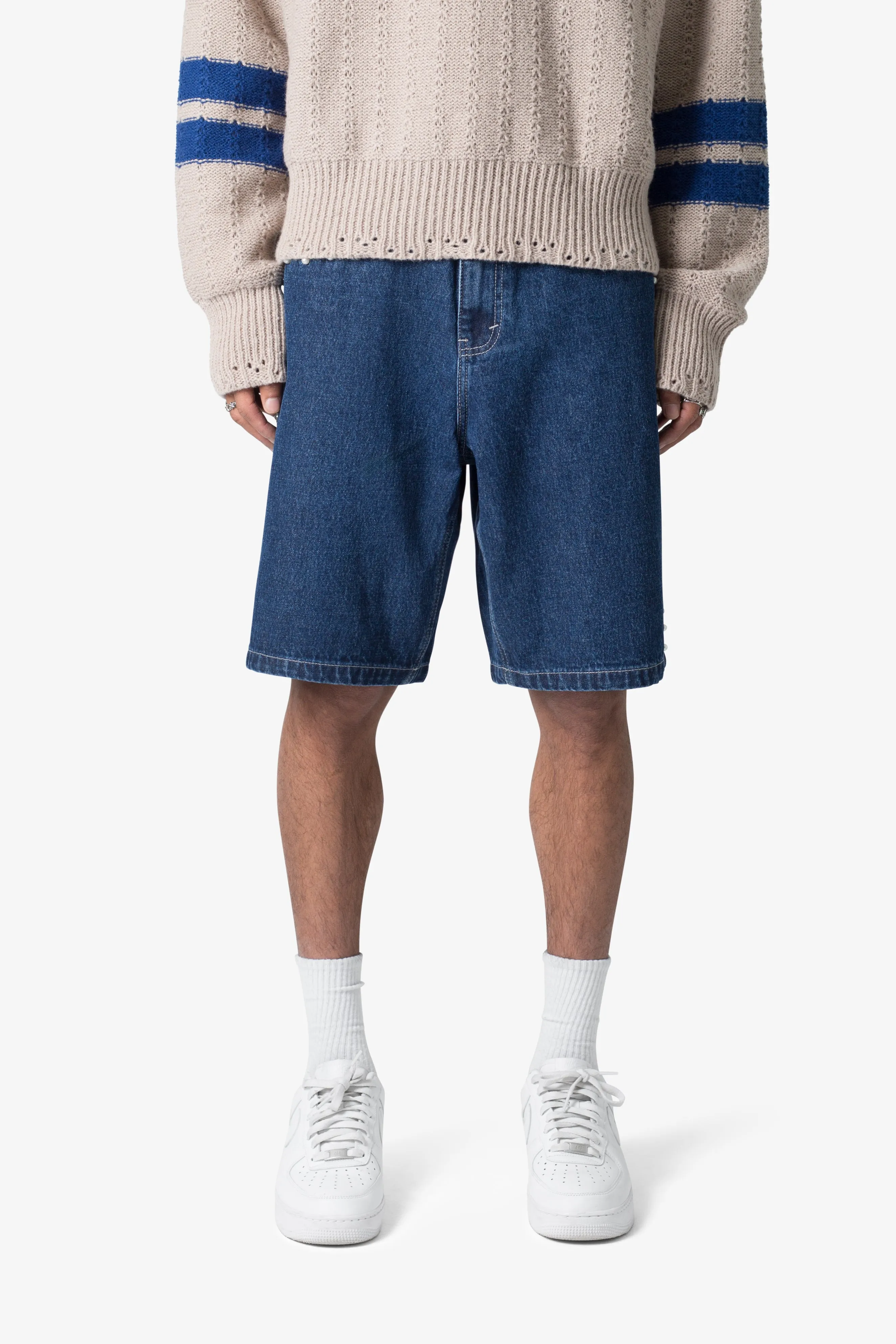 Studded Pearl Denim Shorts - Blue sold by MNML product image thumbnail 3