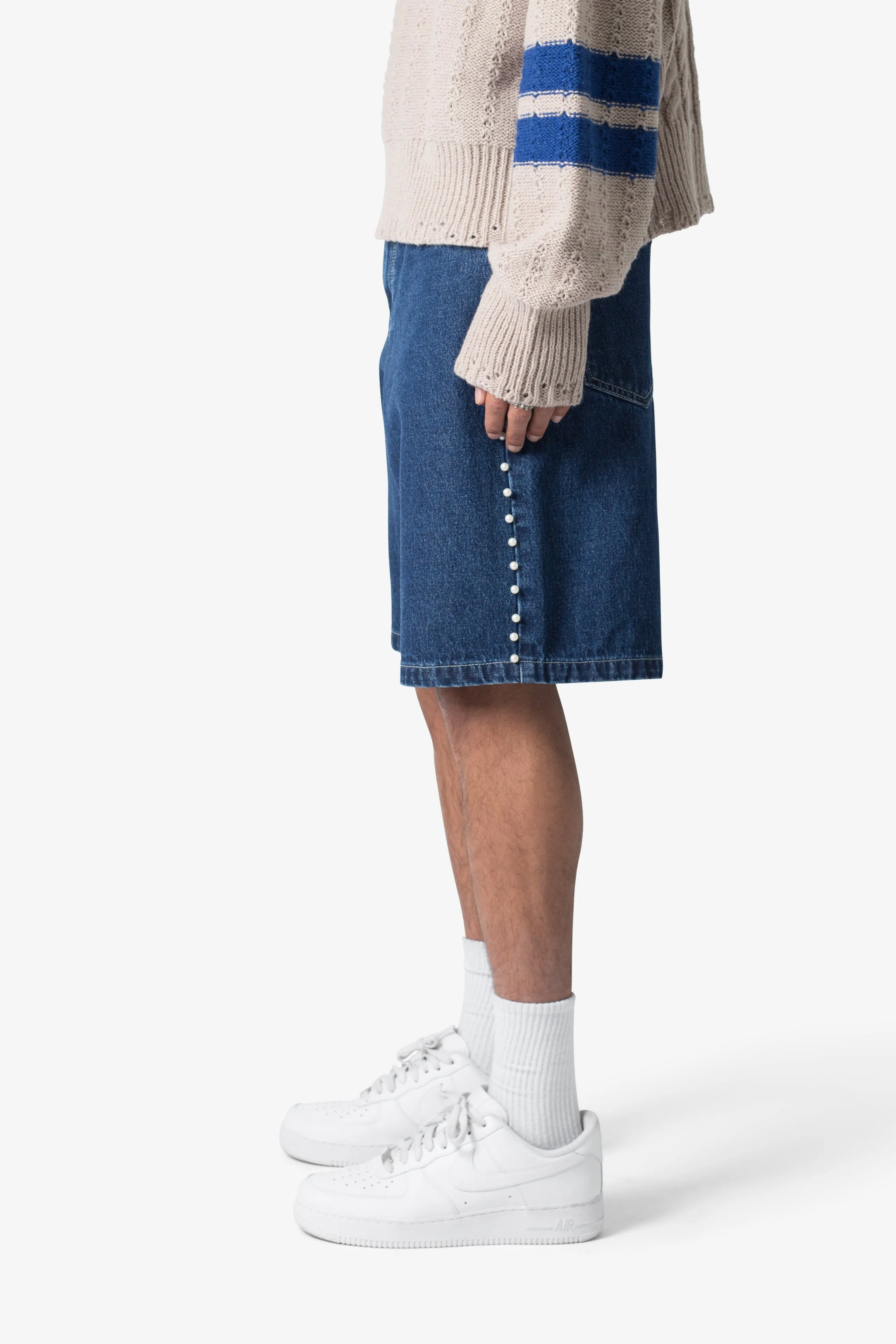 Studded Pearl Denim Shorts - Blue sold by MNML product image thumbnail 5