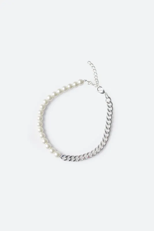 Pearl and Cuban Chain Bracelet - Off White sold by MNML