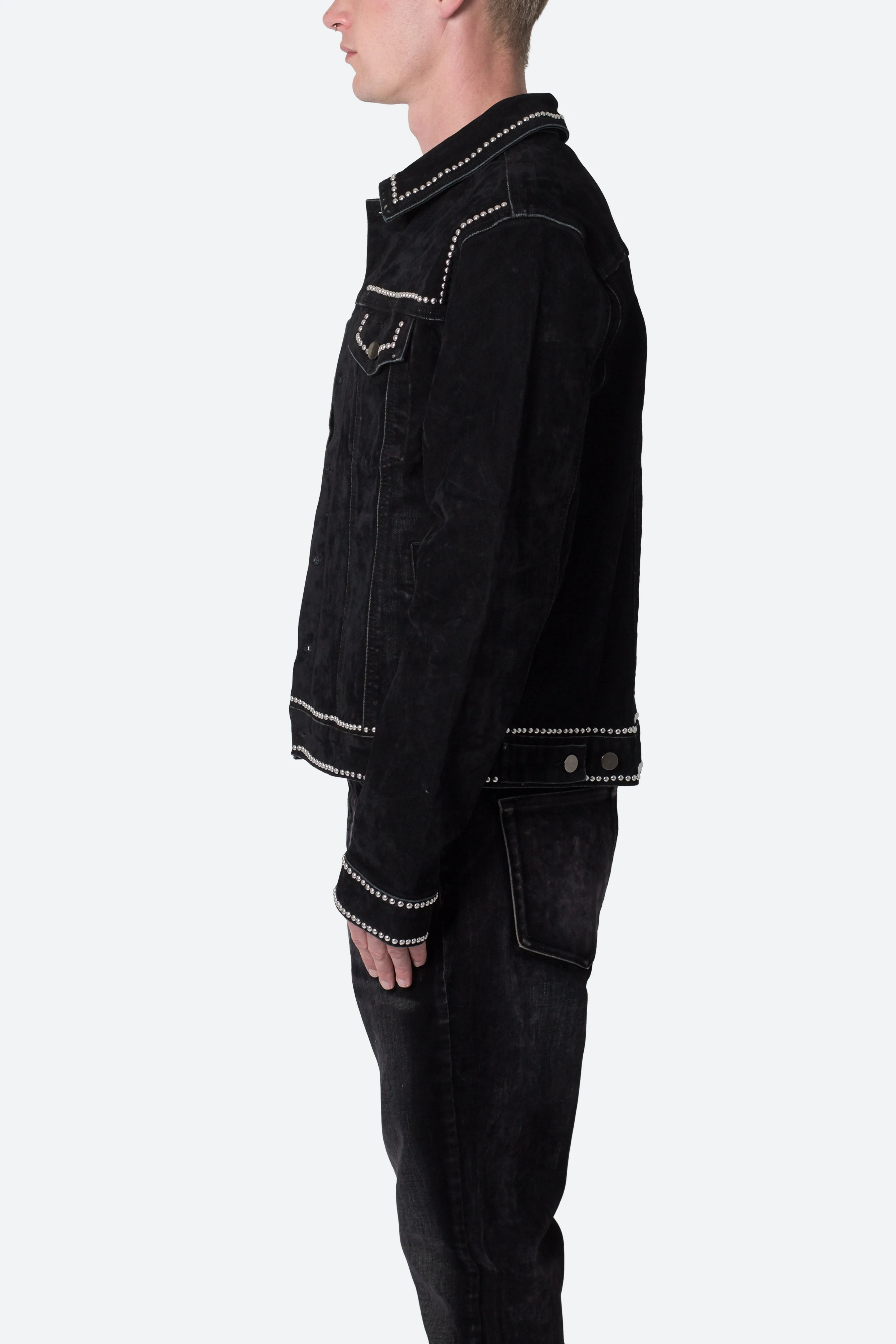 Studded Suede Denim Jacket - Black sold by MNML product image thumbnail 4