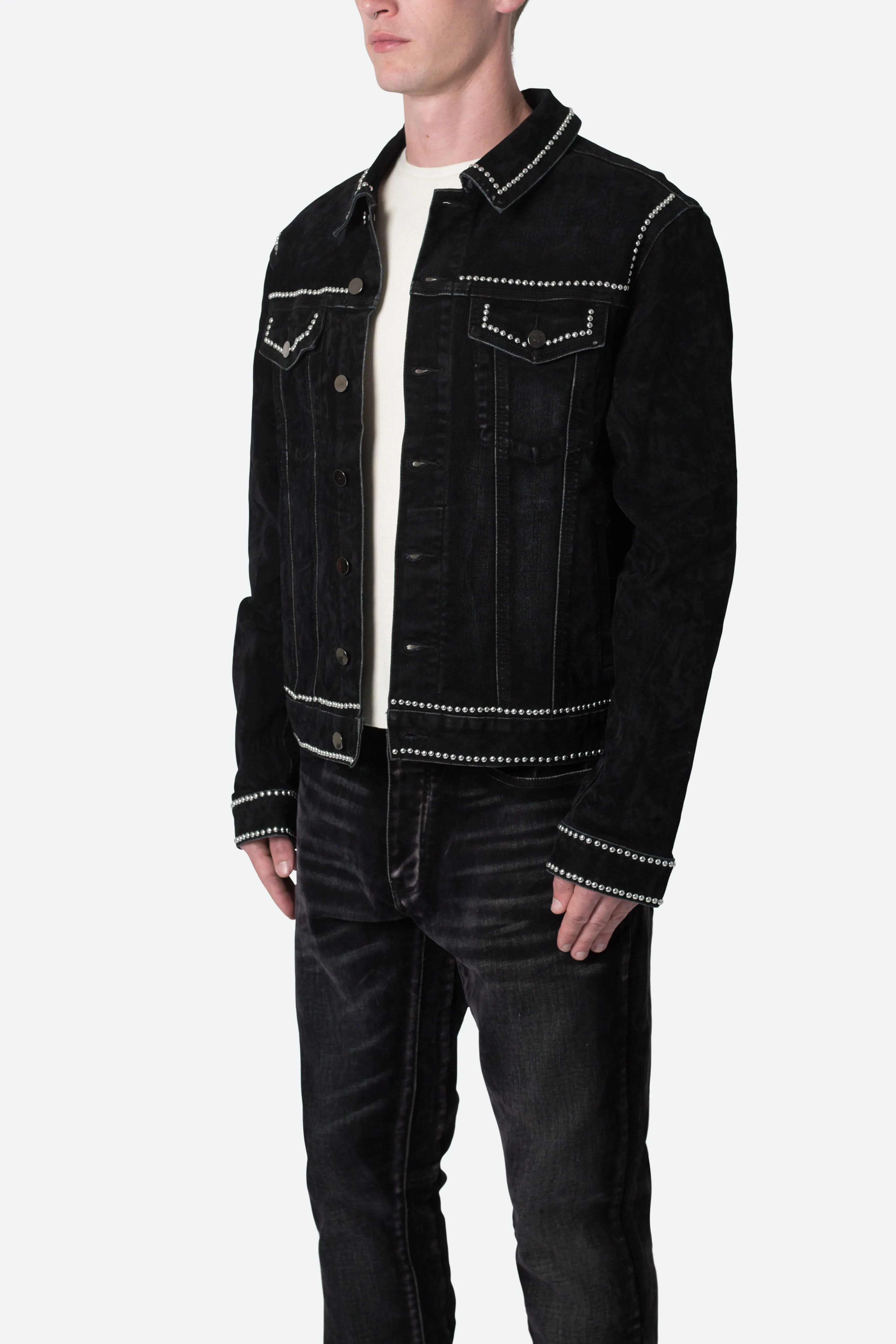 Studded Suede Denim Jacket - Black sold by MNML product image thumbnail 3