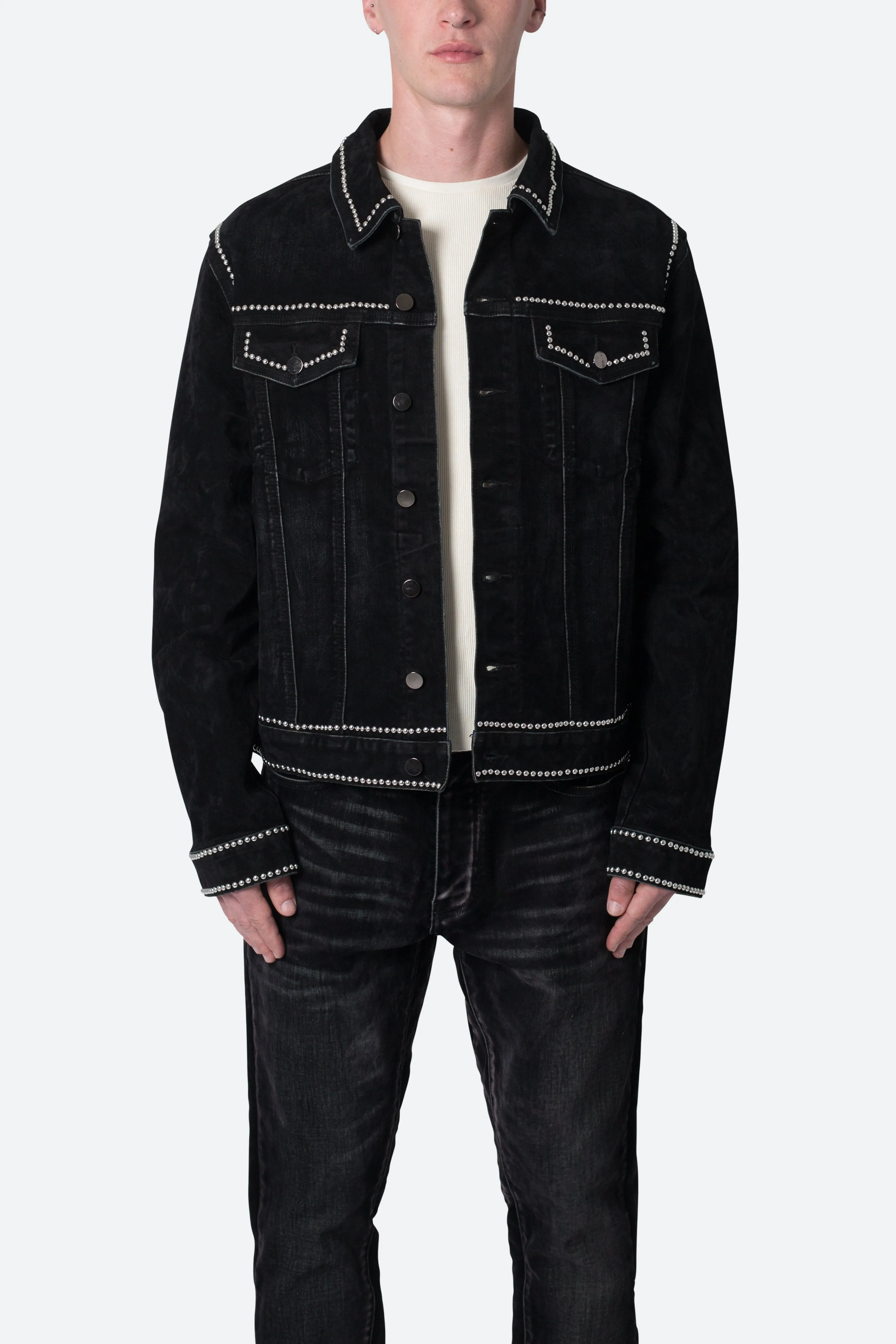 Studded Suede Denim Jacket - Black sold by MNML