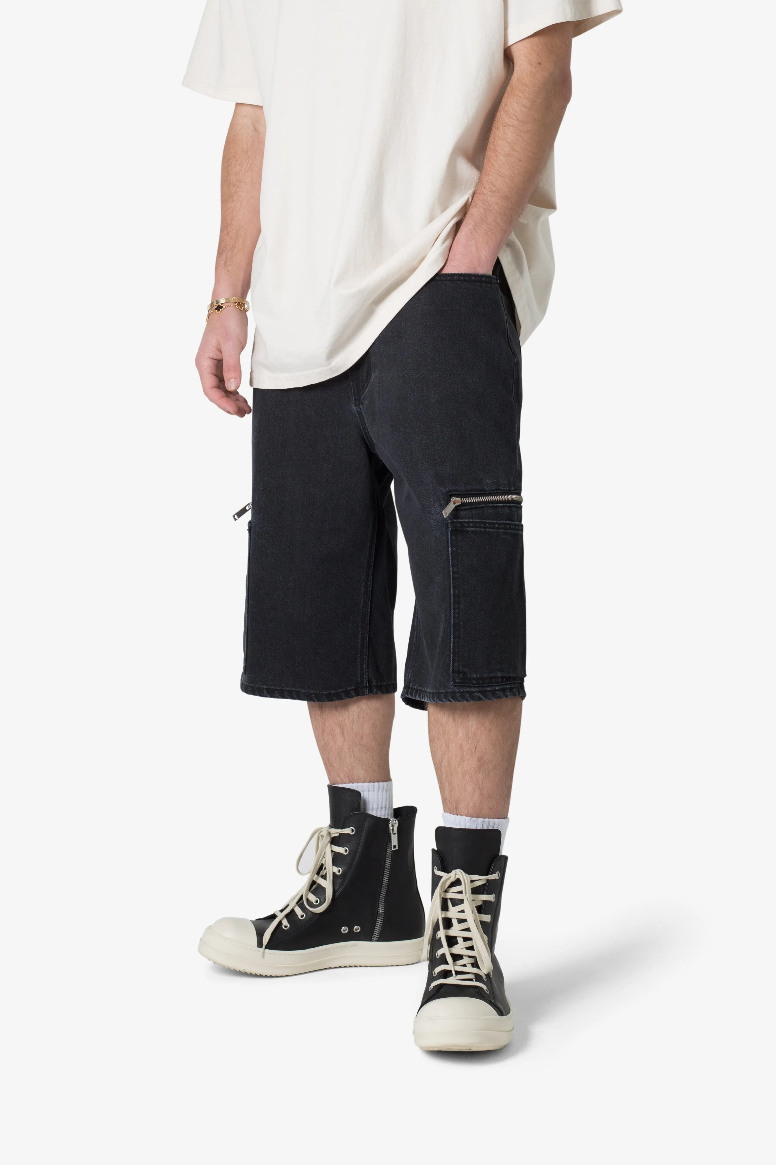 Zipper Baggy Denim Shorts - Black sold by MNML product image thumbnail 2