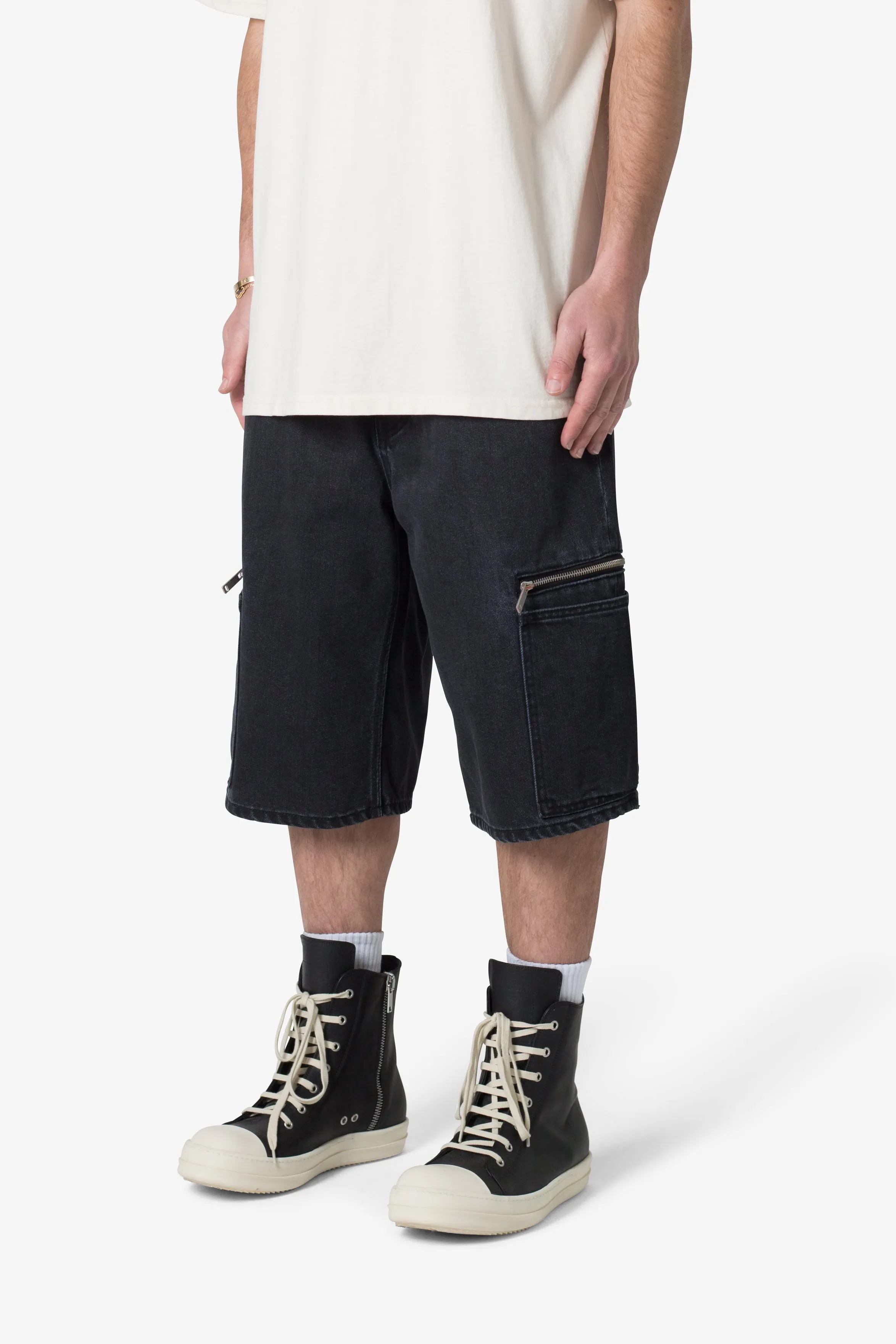 Zipper Baggy Denim Shorts - Black sold by MNML product image thumbnail 4