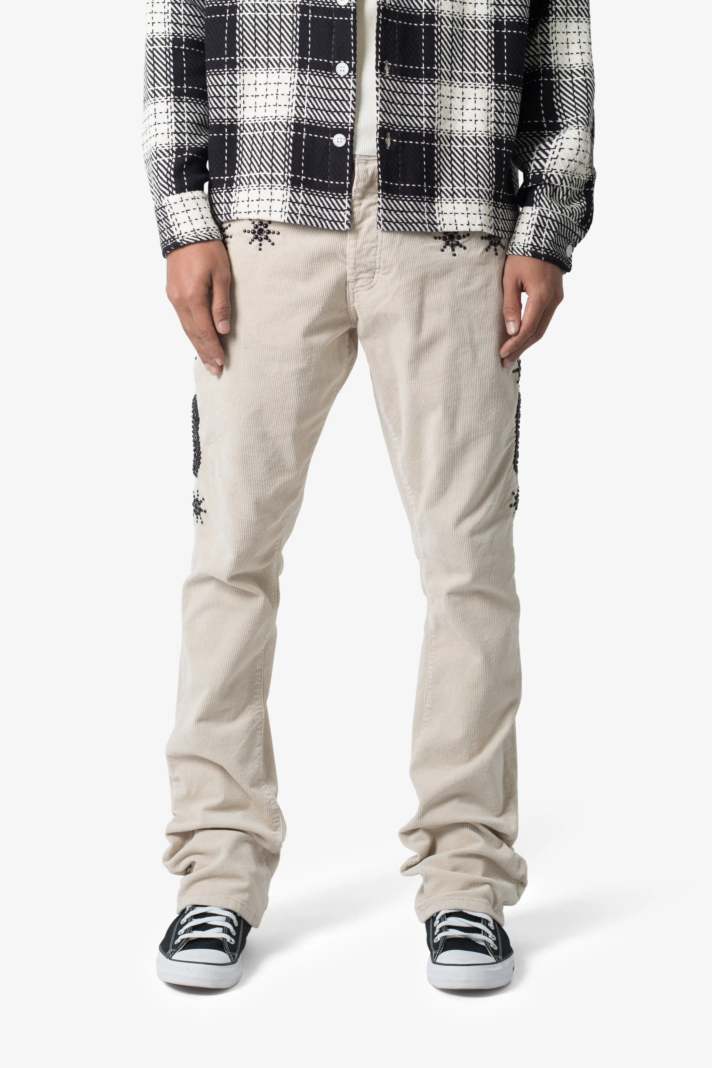 B374 Studded Flare Pants - White sold by MNML