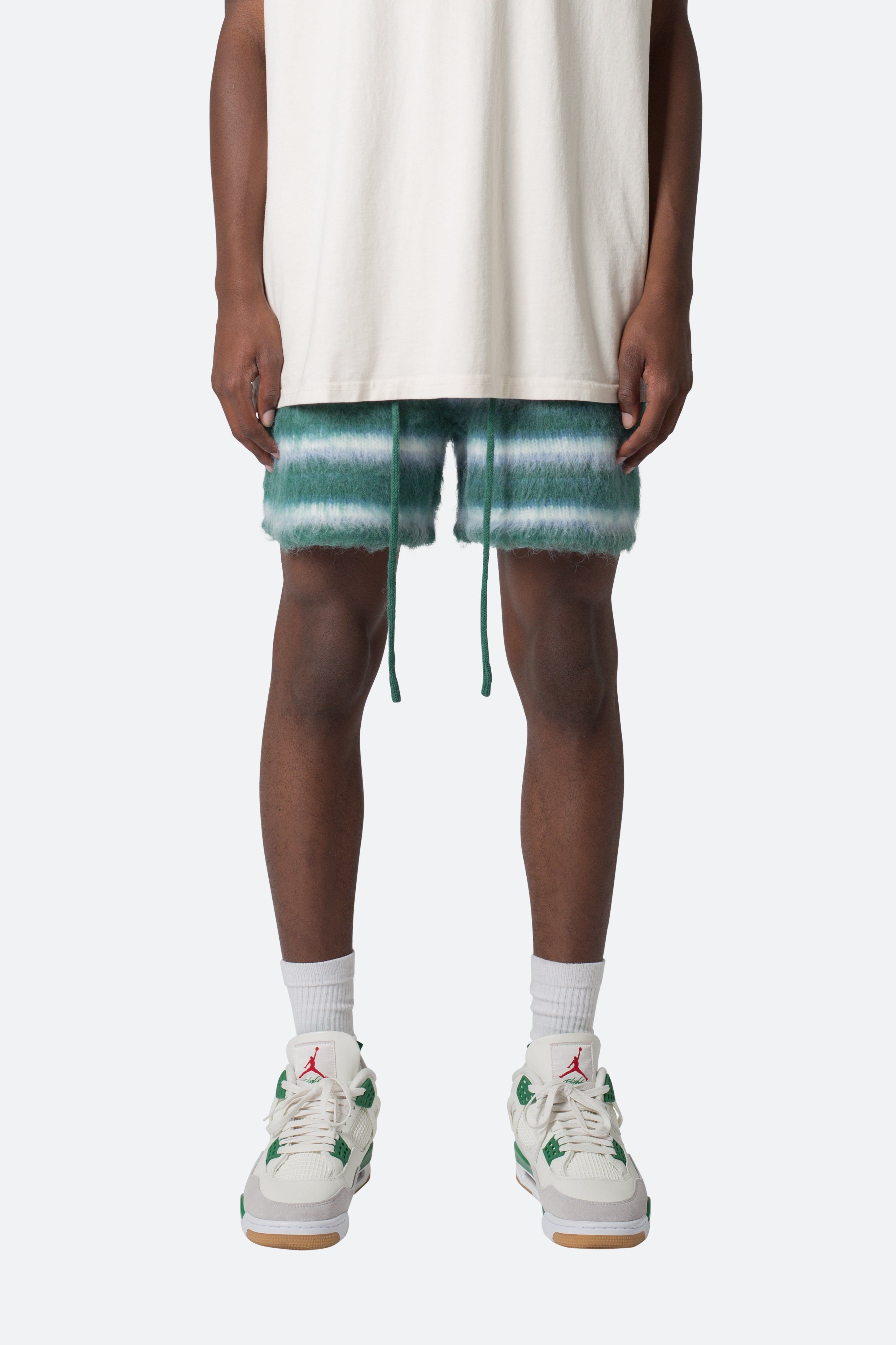 Striped Mohair Shorts - Green sold by MNML