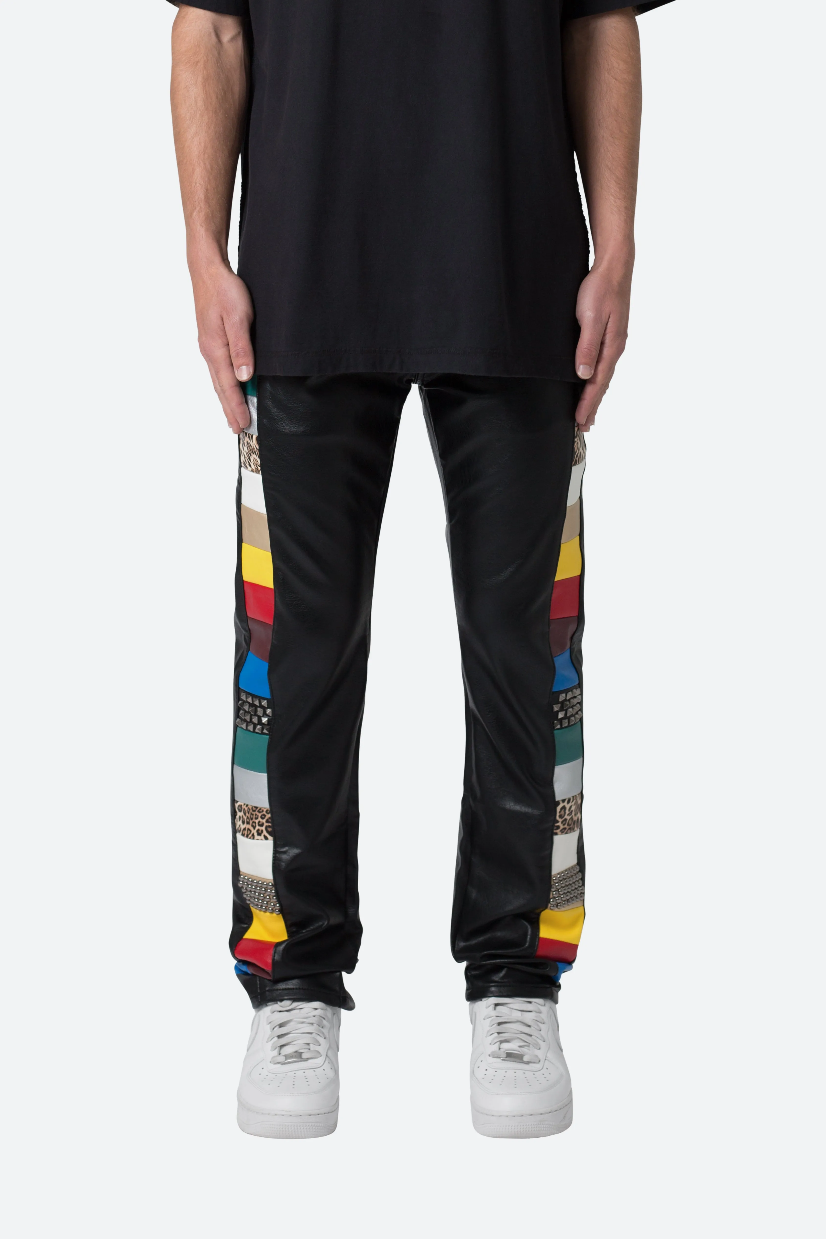 D526 Color Block Leather Pants - Multi sold by MNML