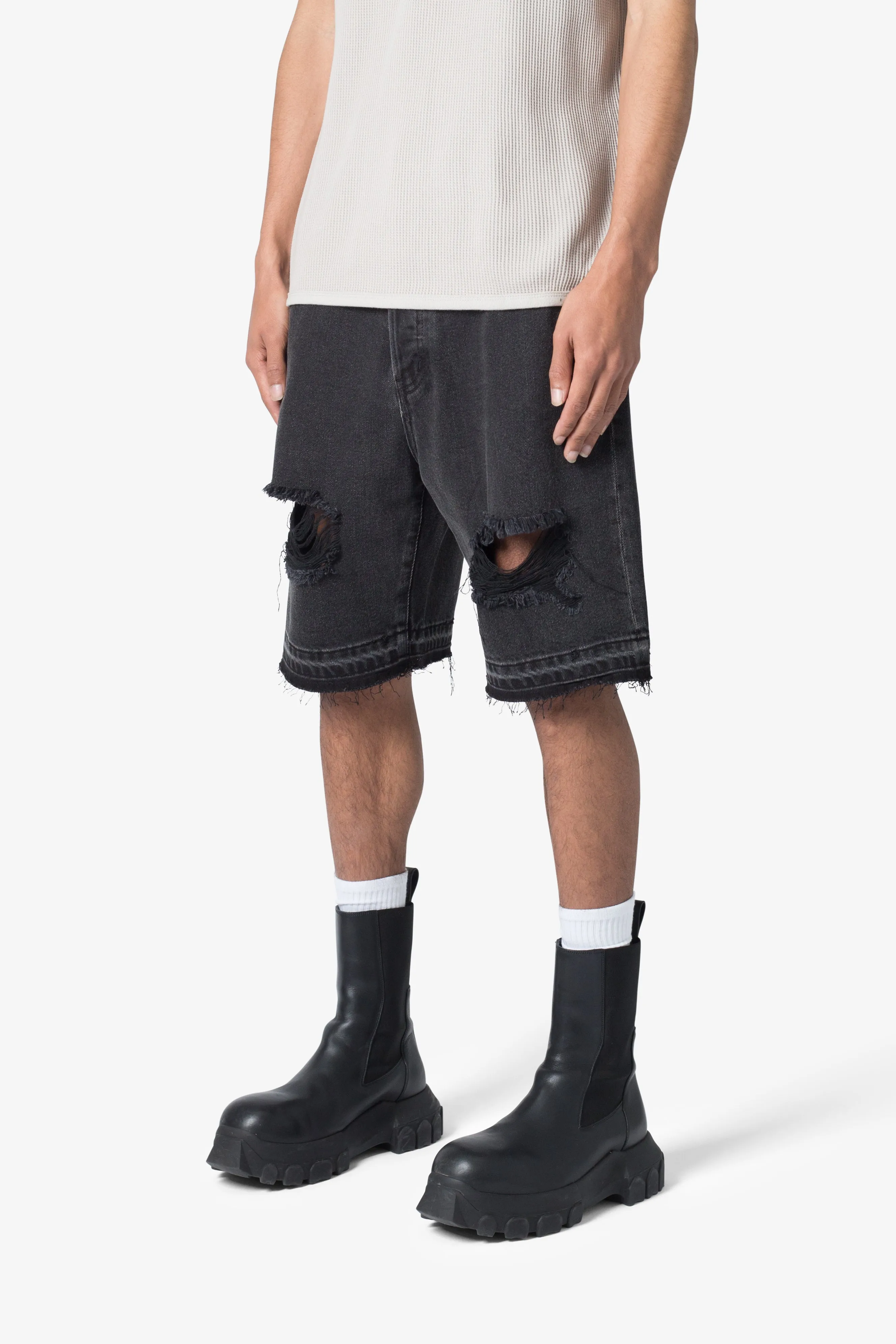 Distressed Denim Shorts - Black sold by MNML product image thumbnail 3