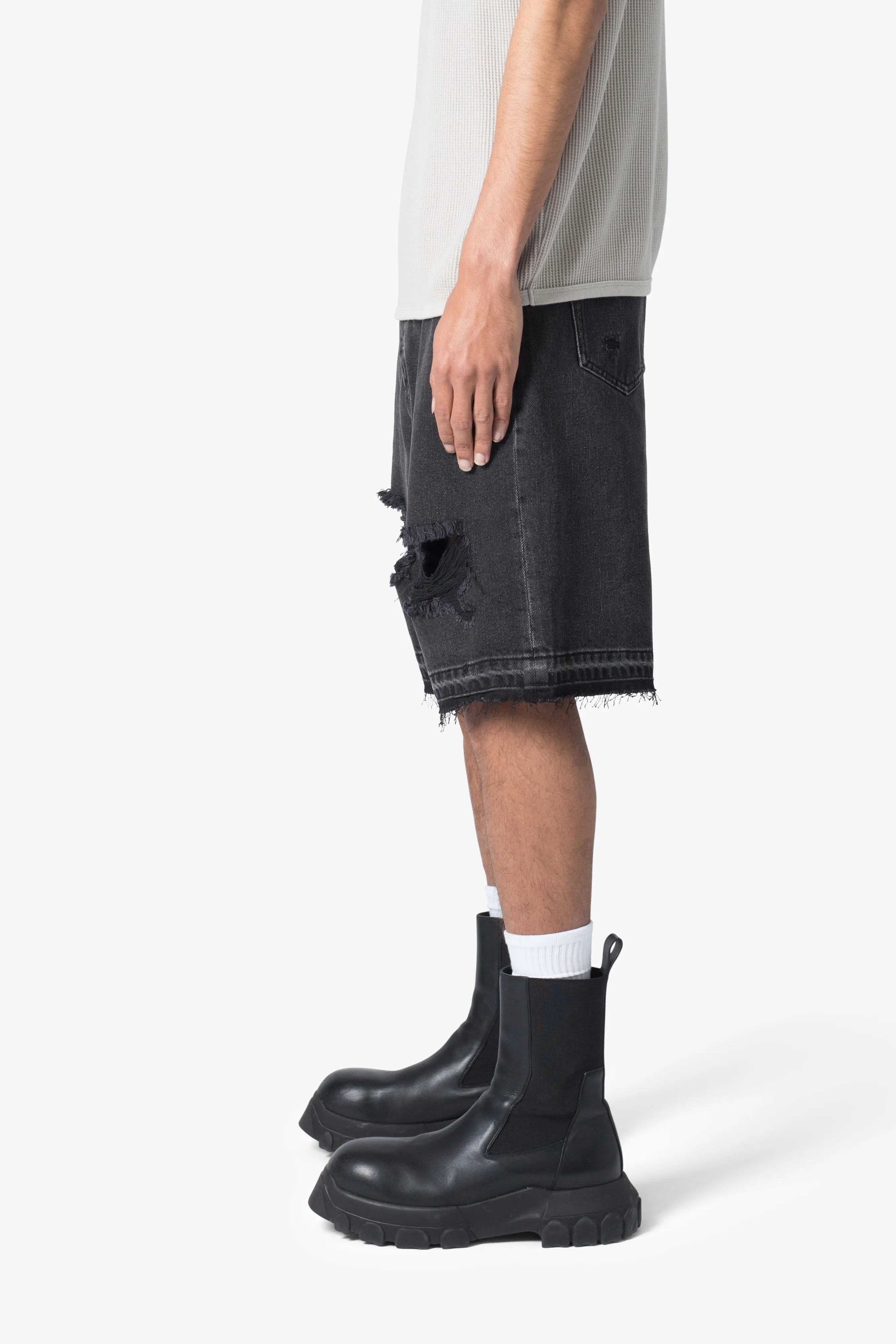 Distressed Denim Shorts - Black sold by MNML product image thumbnail 4