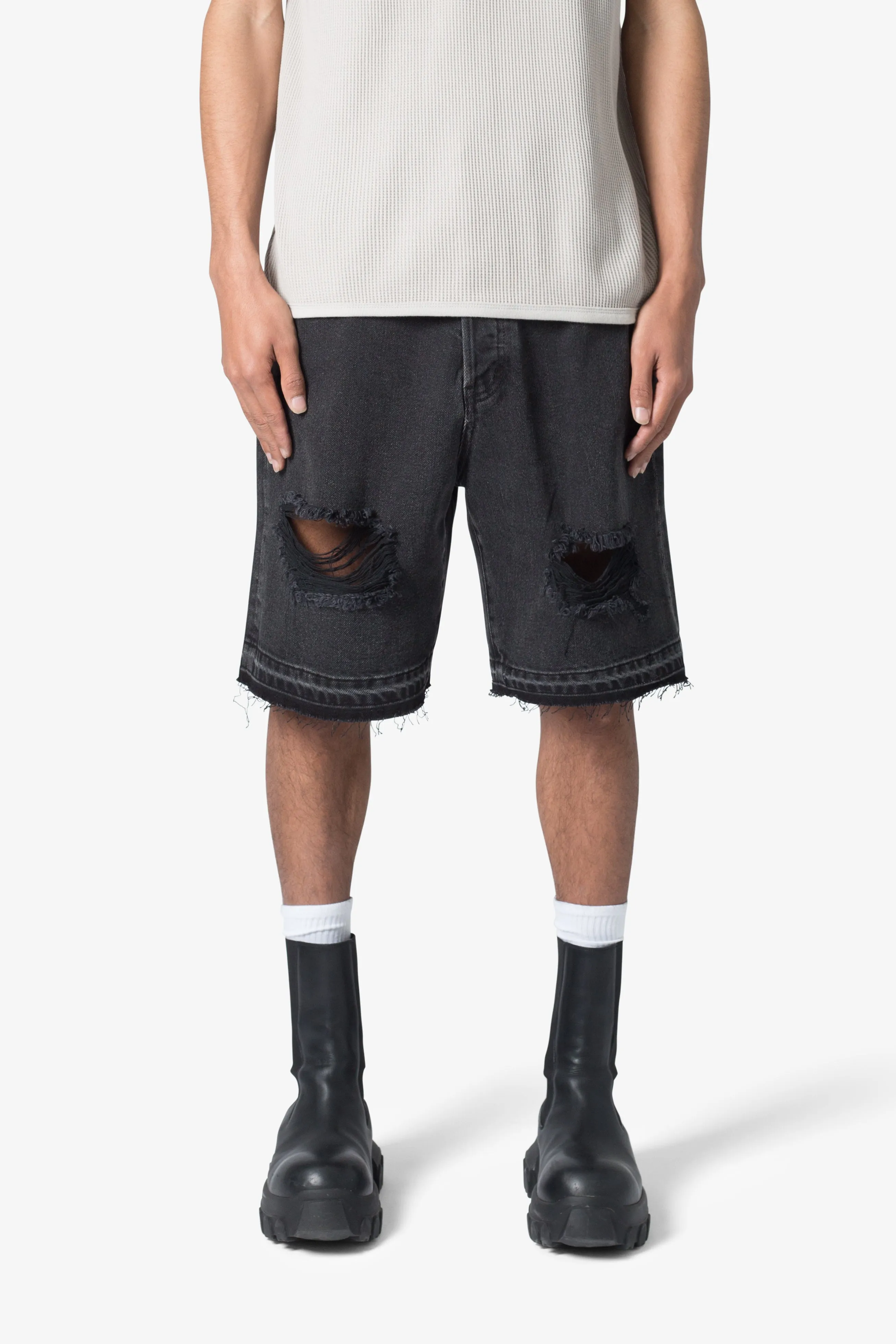 Distressed Denim Shorts - Black sold by MNML product image thumbnail 2