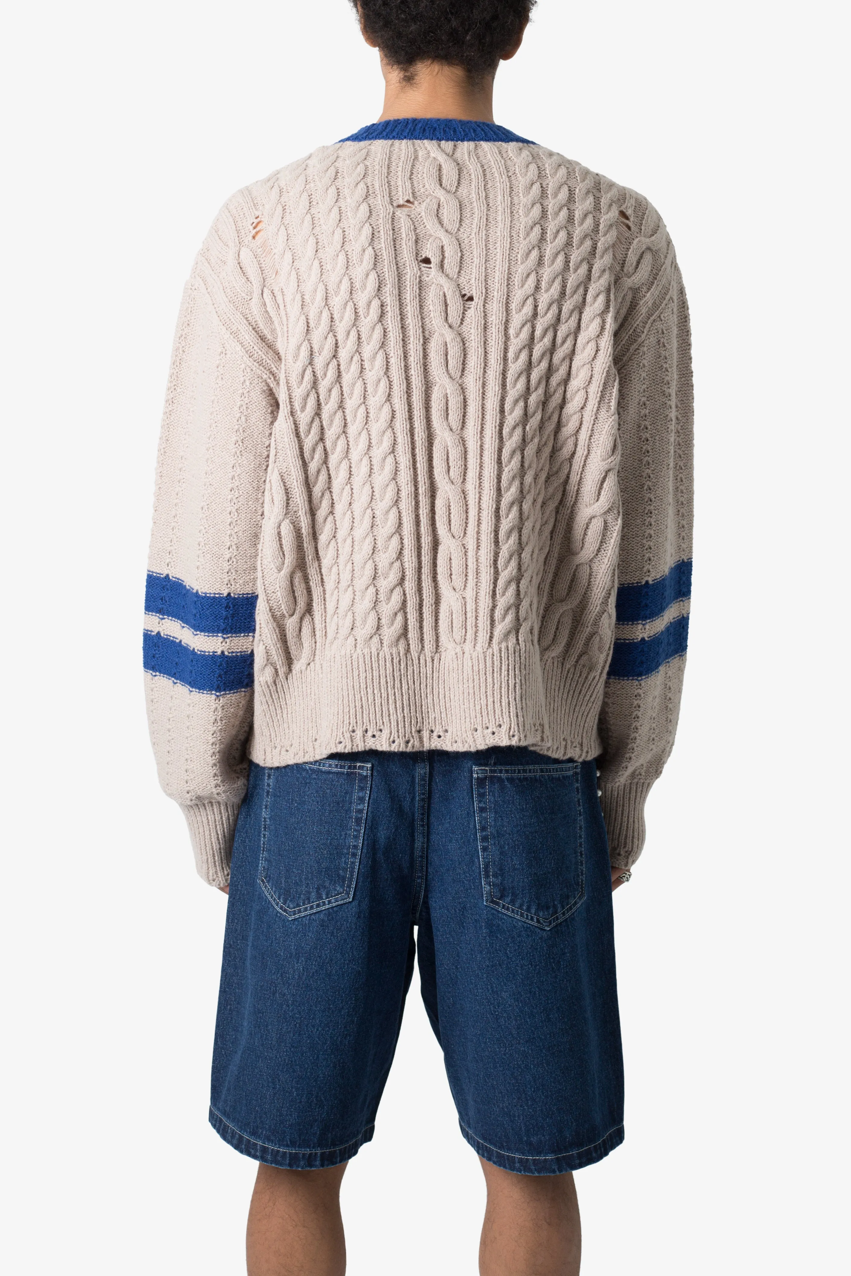 Varsity V Neck Sweater - Off White/Blue sold by MNML product image thumbnail 5