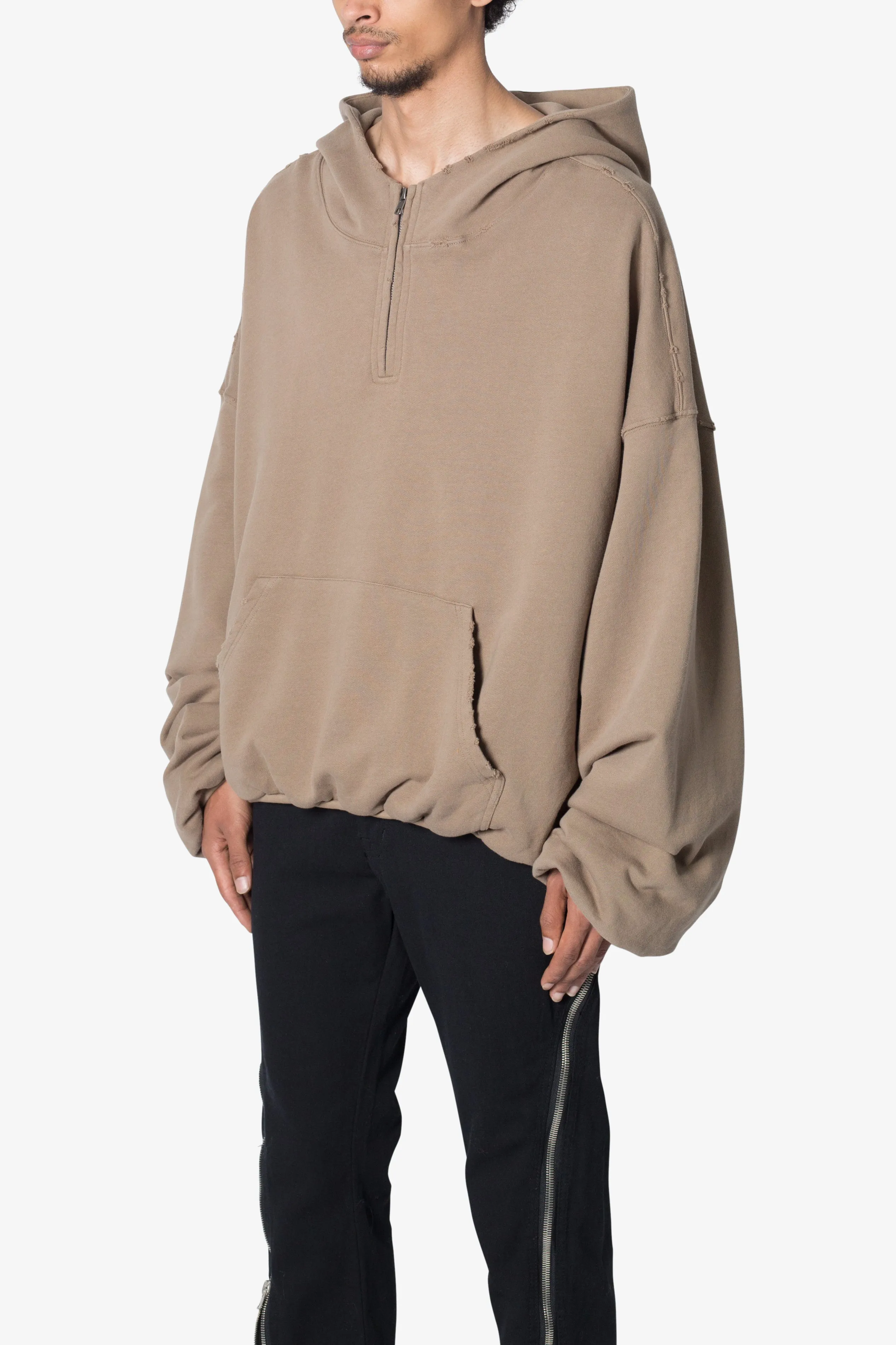 Lined Baggy 3/4 Zip Hoodie - Washed Earth sold by MNML product image thumbnail 3