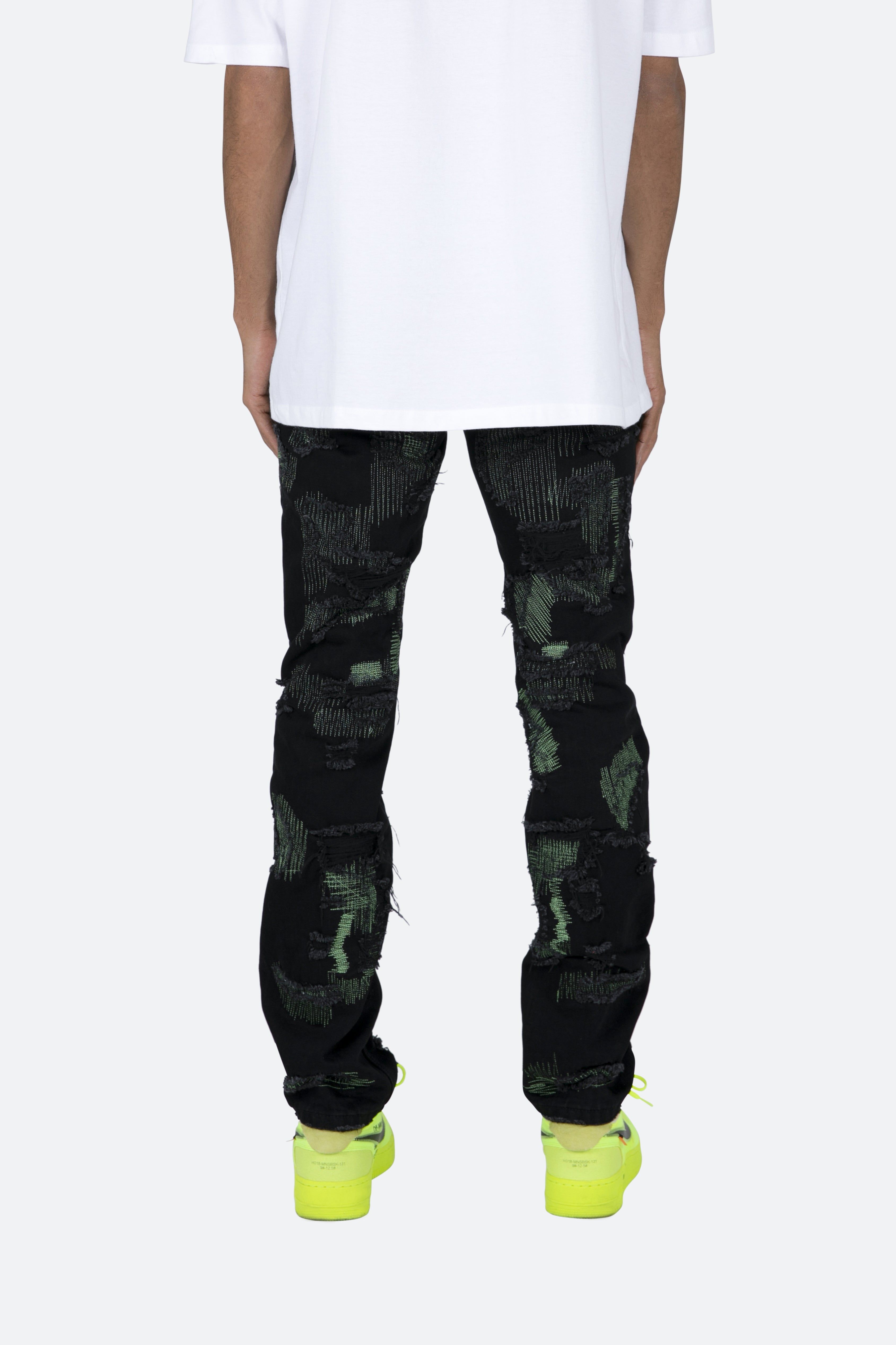 D456 Repaired Straight Denim - Black/Green sold by MNML product image thumbnail 5