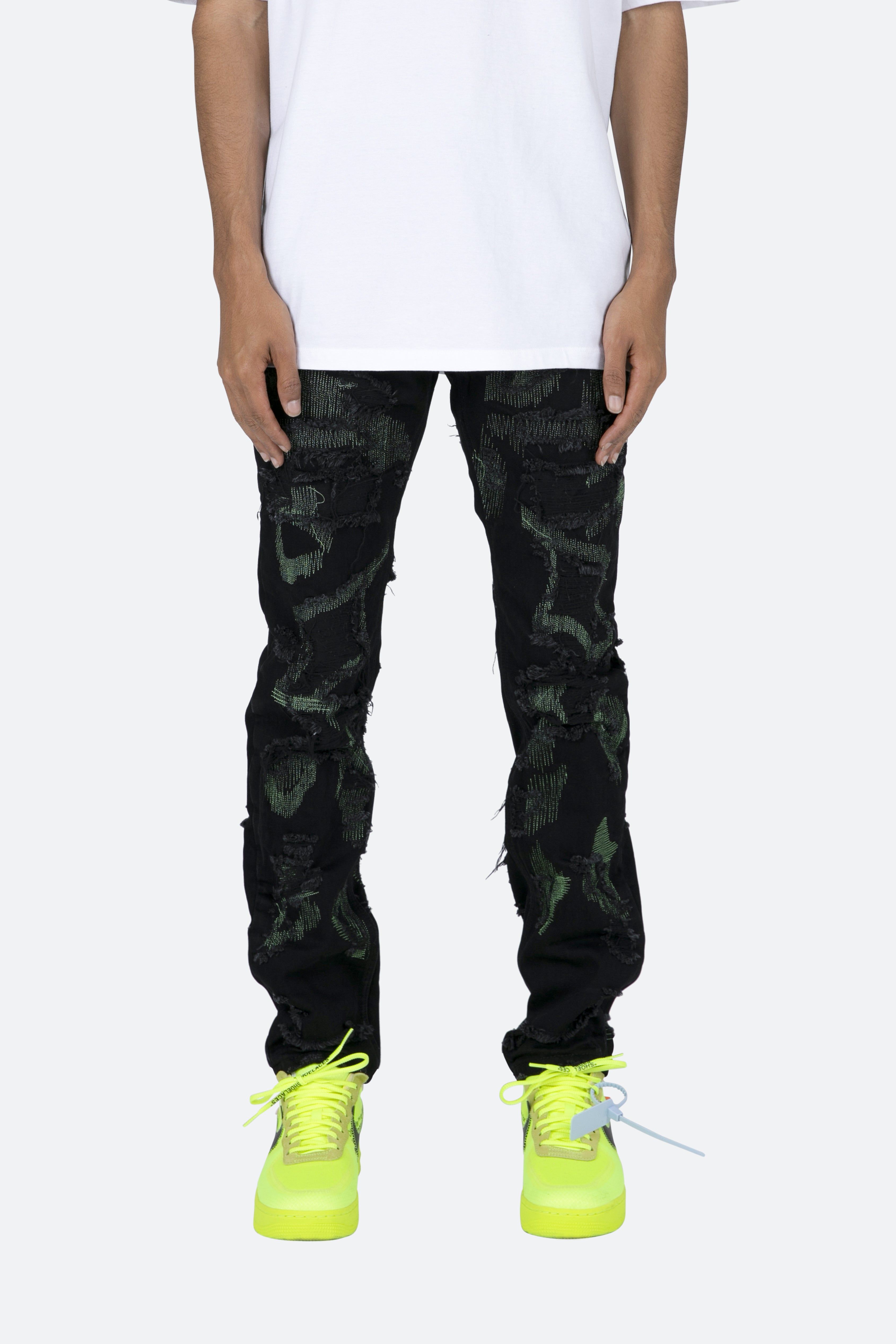 D456 Repaired Straight Denim - Black/Green sold by MNML product image thumbnail 2